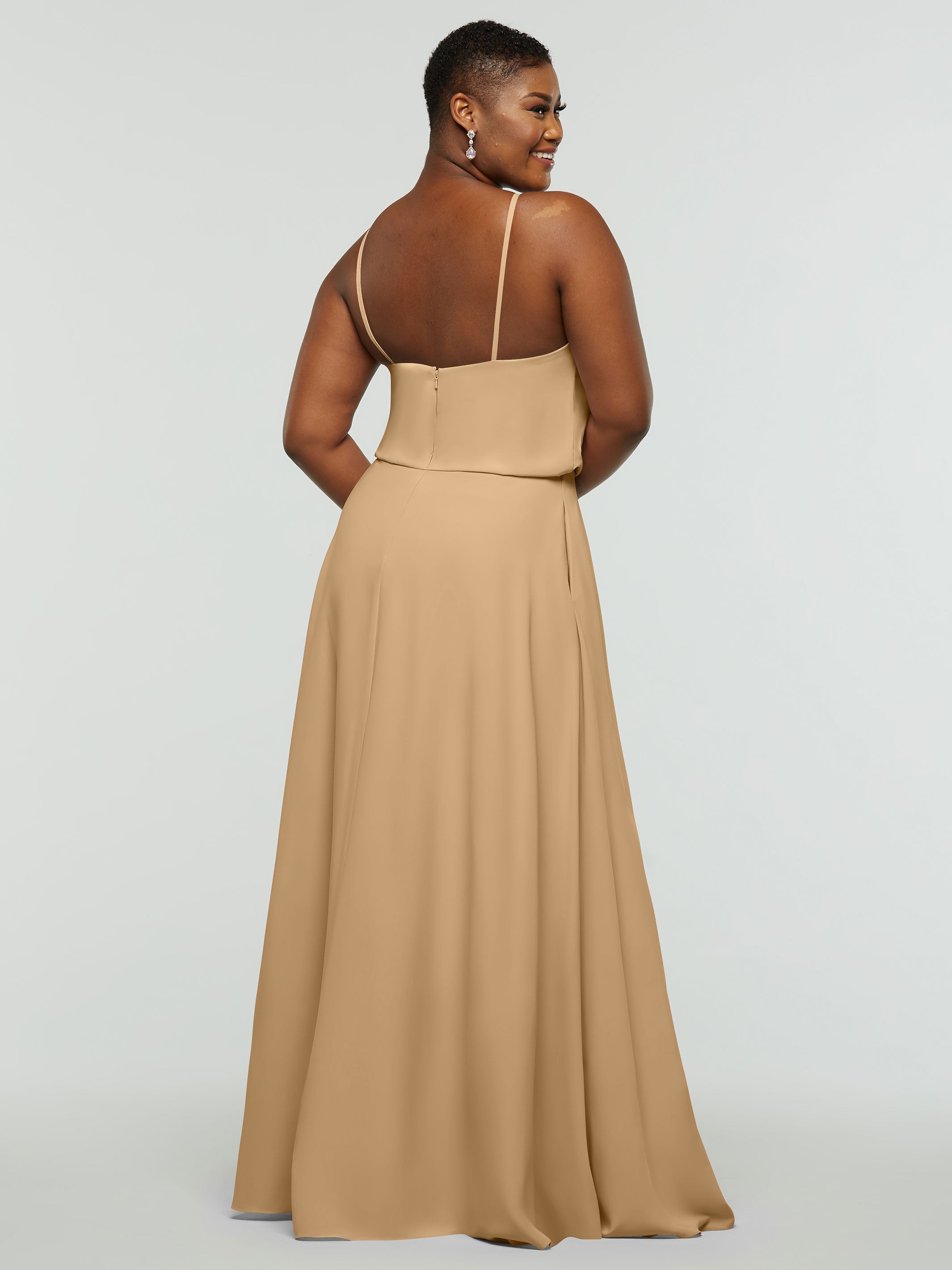 Elegant 83015 Stretch Chiffon A-Line Bridesmaid Dress with Halter Neckline - Perfect for Weddings, Formal Events & Special Occasions