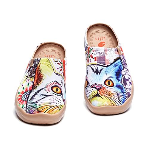 UIN Women's Slip On Mules - Comfortable Flat Lightweight Clogs with Wide Toe & Artistic Painting - Malaga Series - Perfect for Travel, Casual Wear & Home Comfort
