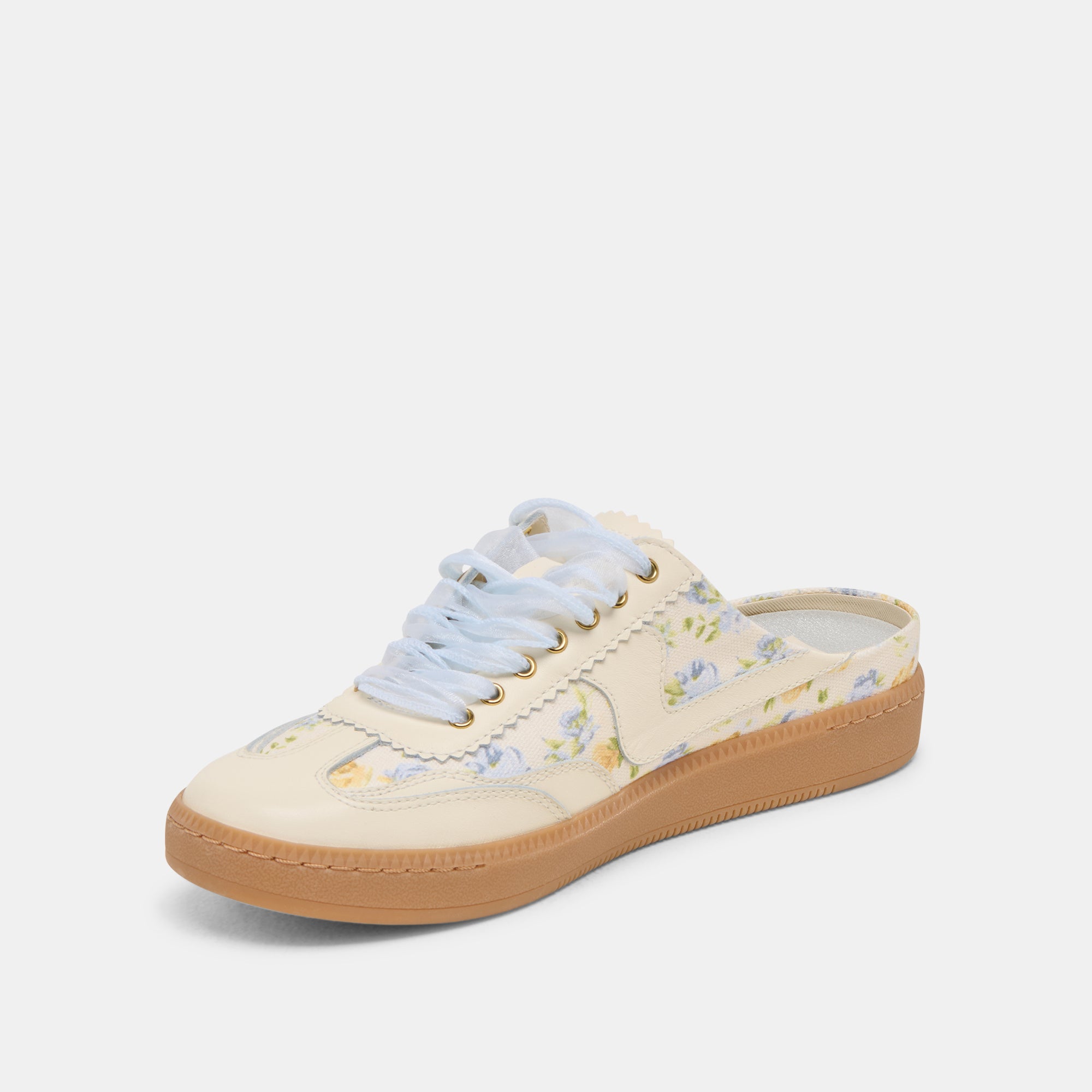 Blue Floral Leather Slide Sneakers for Women - Comfortable Casual Slip-On Shoes for Summer, Beach, and Outdoor Activities