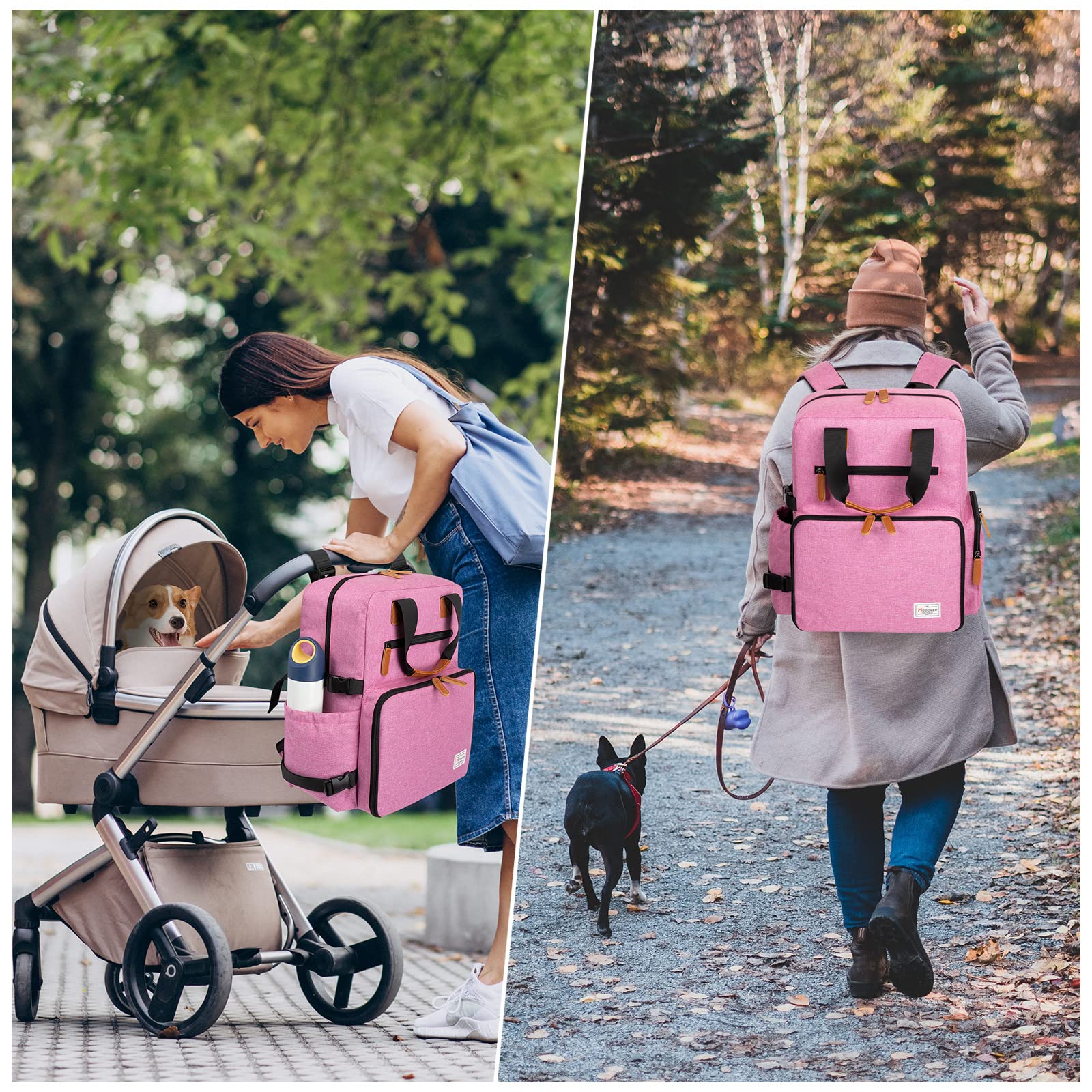 Modoker Airline Approved Pet Travel Backpack - Pink Dog Carrier with 2 Food Containers, 2 Collapsible Bowls & Mat - Perfect for Weekend Trips, Hiking & Air Travel with Your Dog
