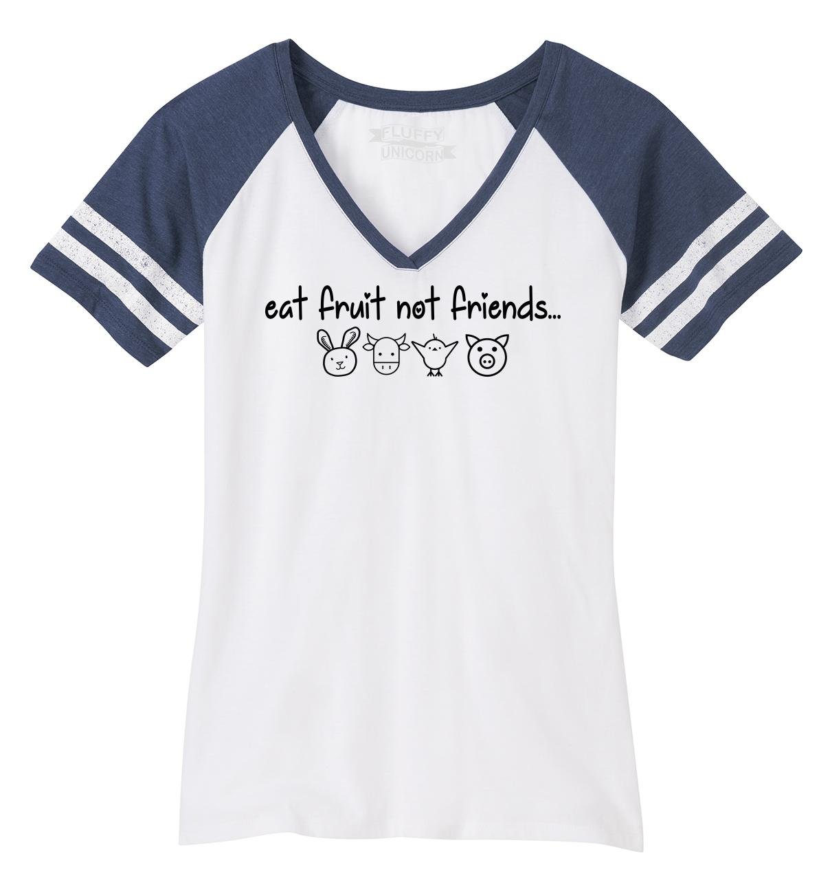 Funny Vegan T-Shirt for Women - 'Eat Fruit Not Friends' Cute V-Neck Tee - Perfect for Casual Wear, Vegan Events & Humor Lovers