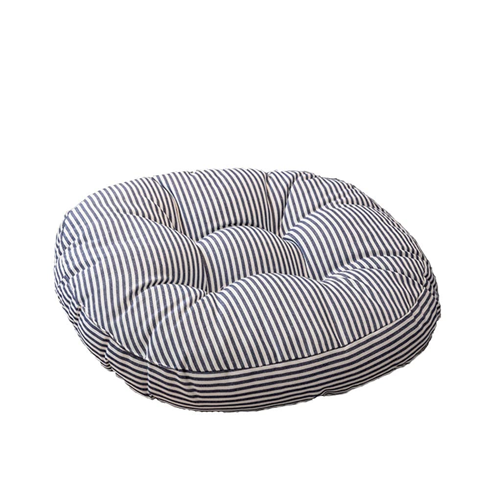 KIJH Cotton and Linen Round Dining Chair Cushions - 17x17 Inch Thick Quilted Seat Pads with Breathable Stripe Design for Kitchen Chairs (Set of 1) | Perfect for Home Dining, Breakfast Nook, and Restaurant Use