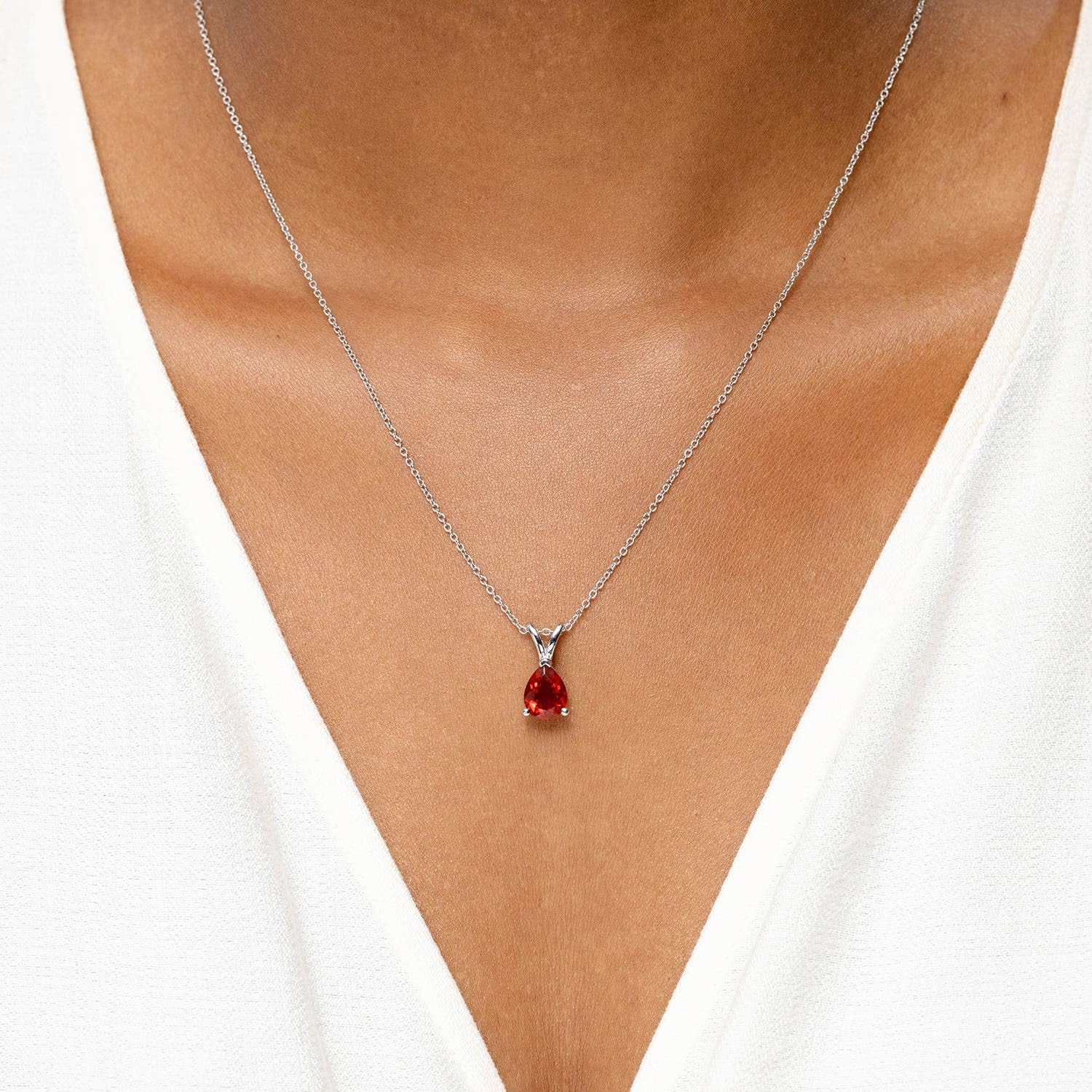 Angara Natural V-Bale Pear-Shaped Fire Opal Solitaire Pendant in Sterling Silver / 14K Solid Gold / Platinum | Elegant Jewelry Gift for Women, Perfect for Birthday, Engagement, Anniversary & Wedding | Ideal for Evening Events, Date Nights & Special Occasions