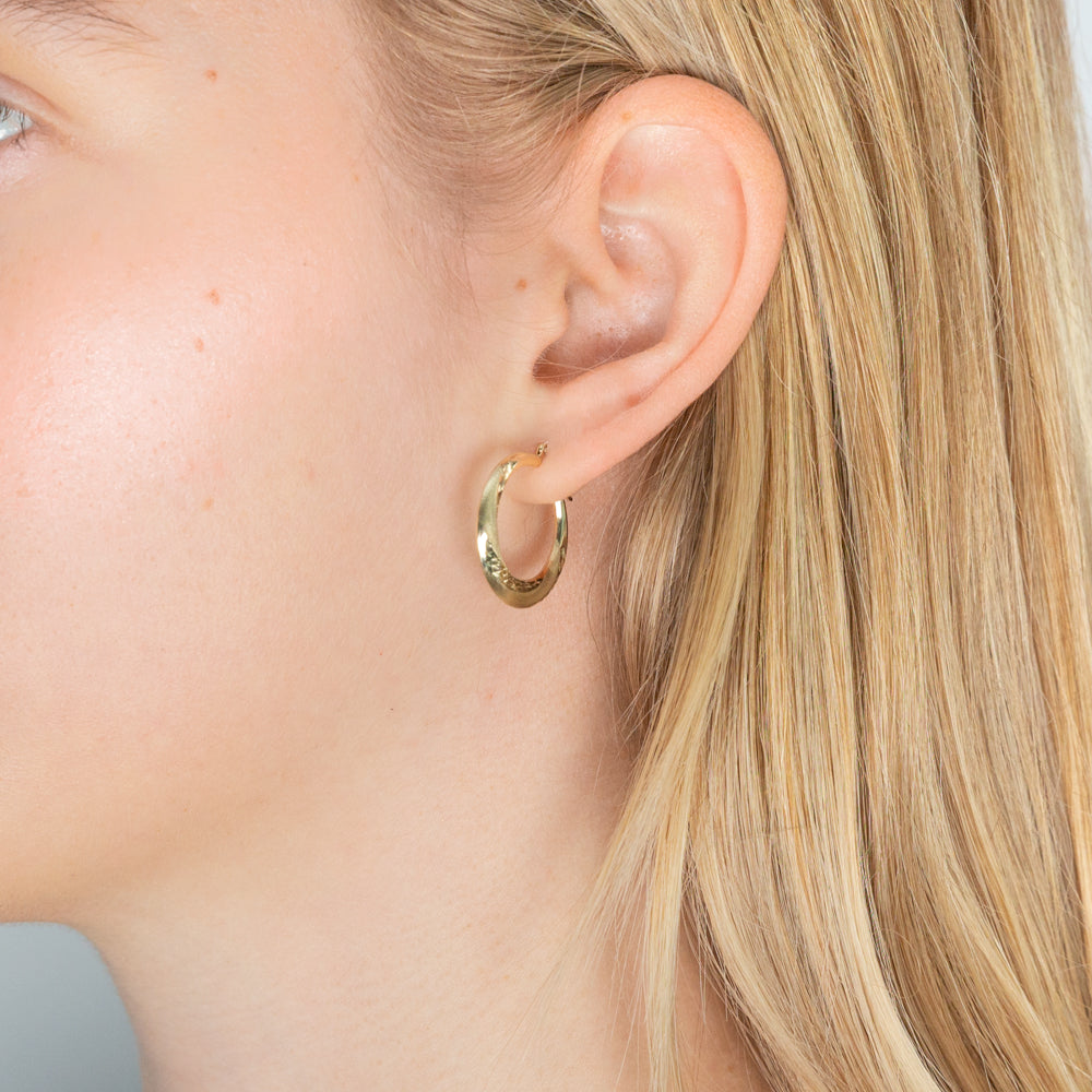 9ct Yellow Gold 15mm Diamond Cut Creole Hoop Earrings for Women - Elegant Everyday Jewelry & Perfect Gift for Birthdays, Anniversaries