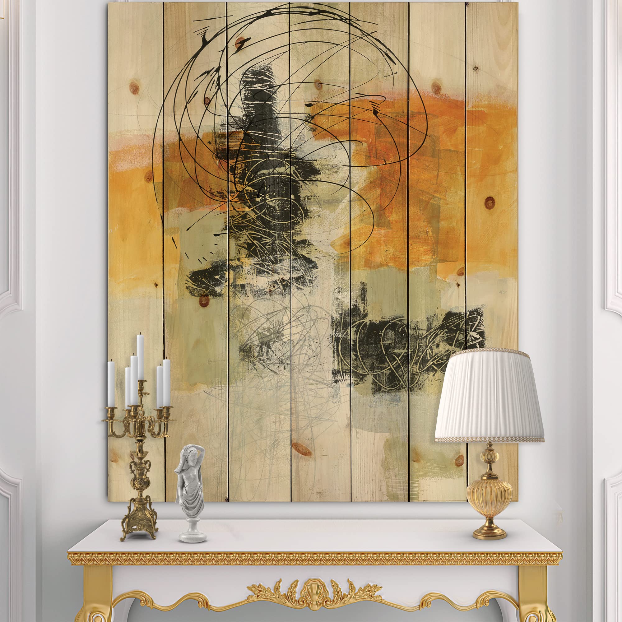 Modern Abstract Wood Wall Art - Glamorous Yellow & Black Contemporary Wood Wall Decor, Large Pine Wood Wall Panels for Living Room, Bedroom & Office Decor