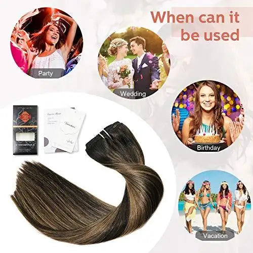 Premium 9A Brazilian Clip-In Human Hair Extensions - 7pcs Double Weft for Instant Volume & Length | Perfect for Weddings, Parties & Everyday Styling