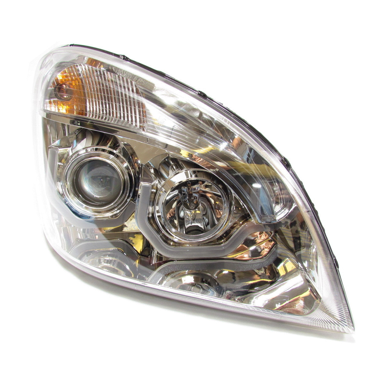 Freightliner Cascadia Chrome Housing Projector Headlights - High Performance LED Headlights for Semi Trucks | Perfect for Night Driving & Enhanced Road Visibility