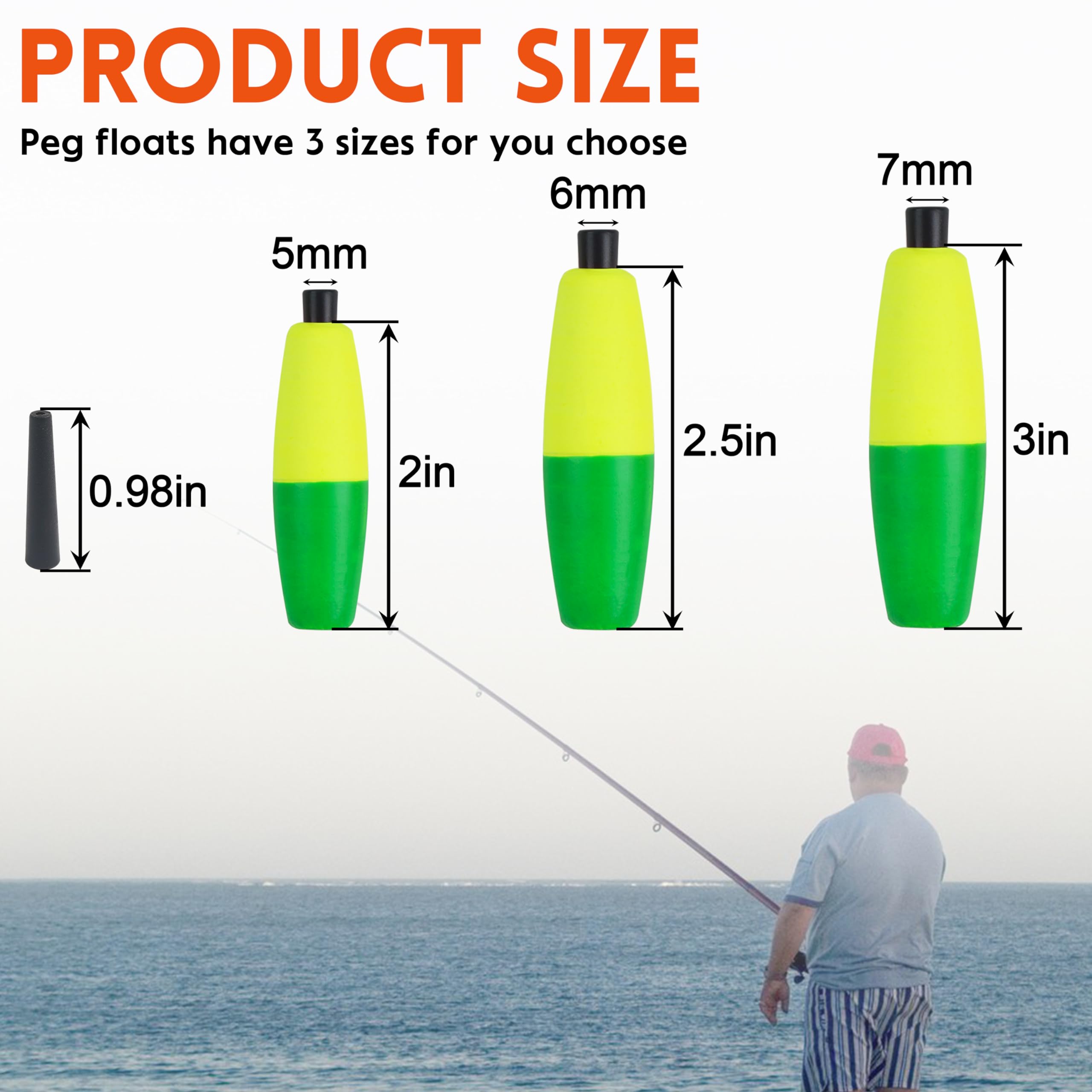 AGOOL Peg Floats Fishing Bobbers - Foam Cigar Slip Bobbers for Catfish Rig, Santee Rig - Freshwater & Saltwater Fishing Gear with Pipe Plug - Perfect for Bass, Trout, and Panfish Angling