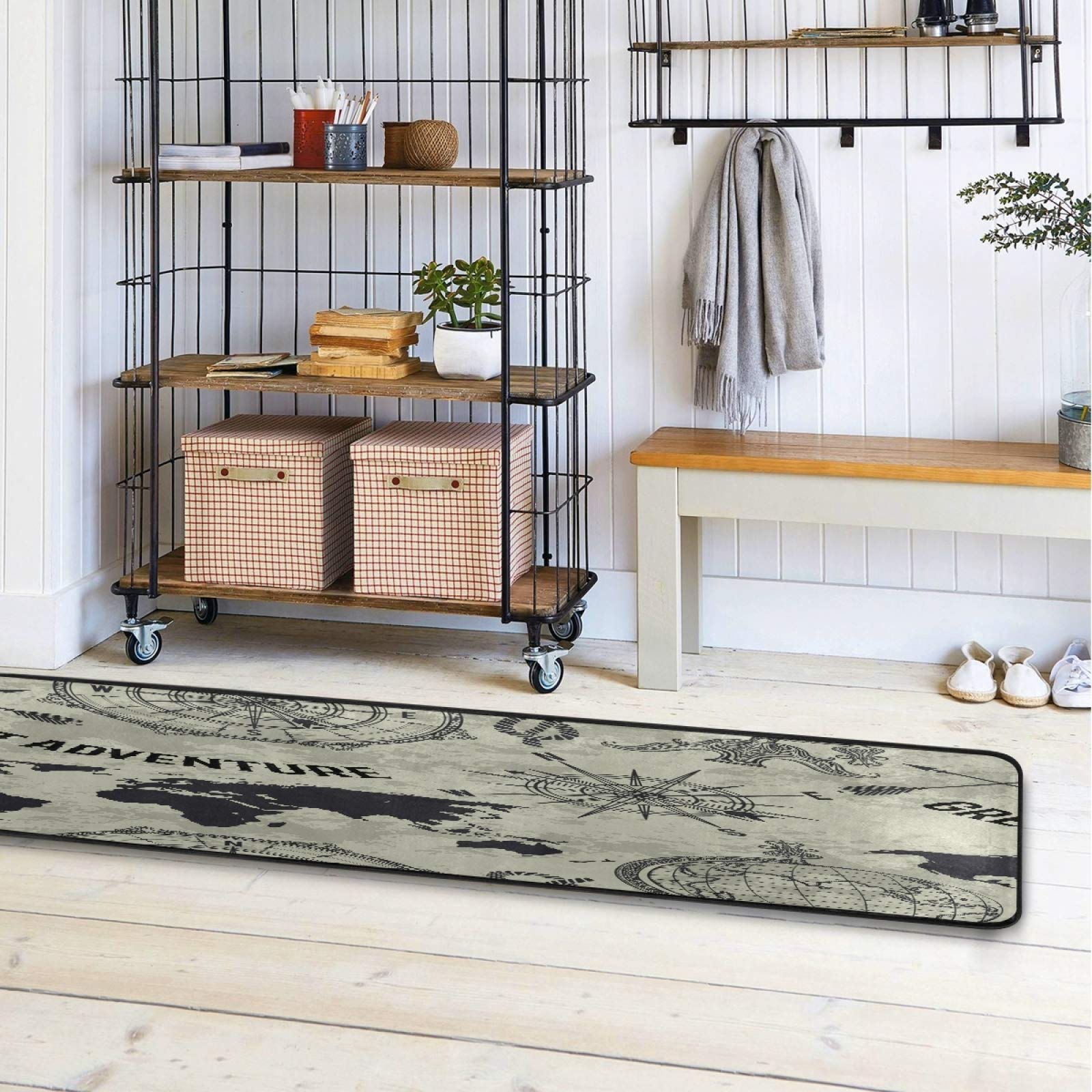 Nautical Compass World Map Runner Rug 2'x6' Non-Slip Hallway Carpet - Perfect for Living Room, Bedroom, Bathroom & Entryway Decor | Indoor Home Floor Mat for Coastal & Adventure Themed Spaces