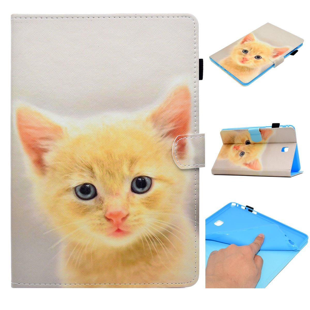 Premium PU Leather & TPU Wallet Case for Samsung Galaxy Tab A 8.0 (2015 Model T350/P350/SM-T355/P355) - Auto Sleep/Wake, Card Slots & Pencil Holder - Cute Cat Design Folio Stand Cover - Perfect for Work, Travel & Home Use