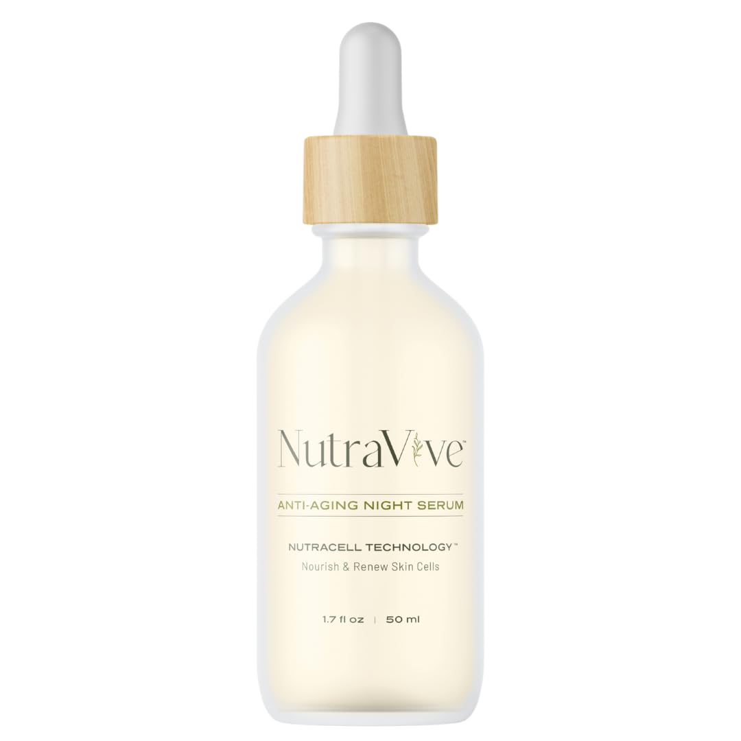 NutraVive Anti-Aging Night Serum - Tightening, Nourishing & Hydrating Face & Neck Serum, 1.7 Fl Oz - Overnight Skin Care Treatment for Fine Lines & Wrinkles - Collagen Boosting Facial Serum for Women & Men - Perfect for Nighttime Skincare Routine & Anti-Aging Regimen
