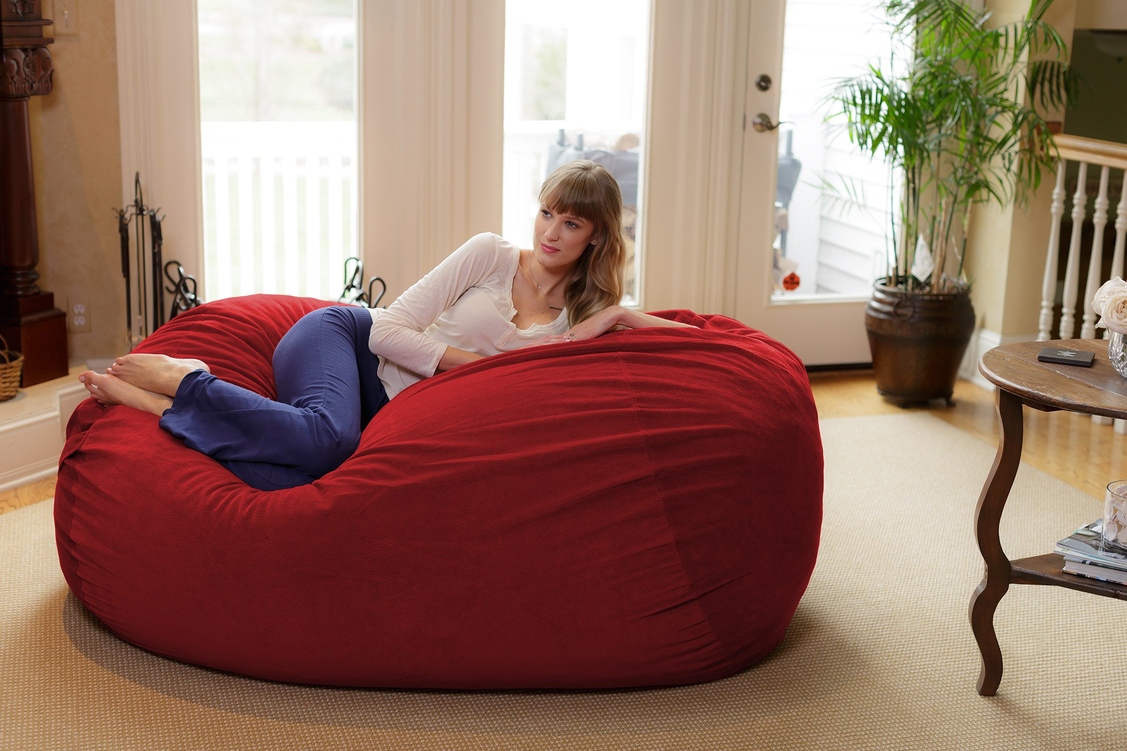 Chill Sack 6' Memory Foam Bean Bag Chair - Oversized Lounger with Soft Microfiber Cover (Red Pebble) - Perfect for Gaming, Movie Nights & Dorm Room Relaxation