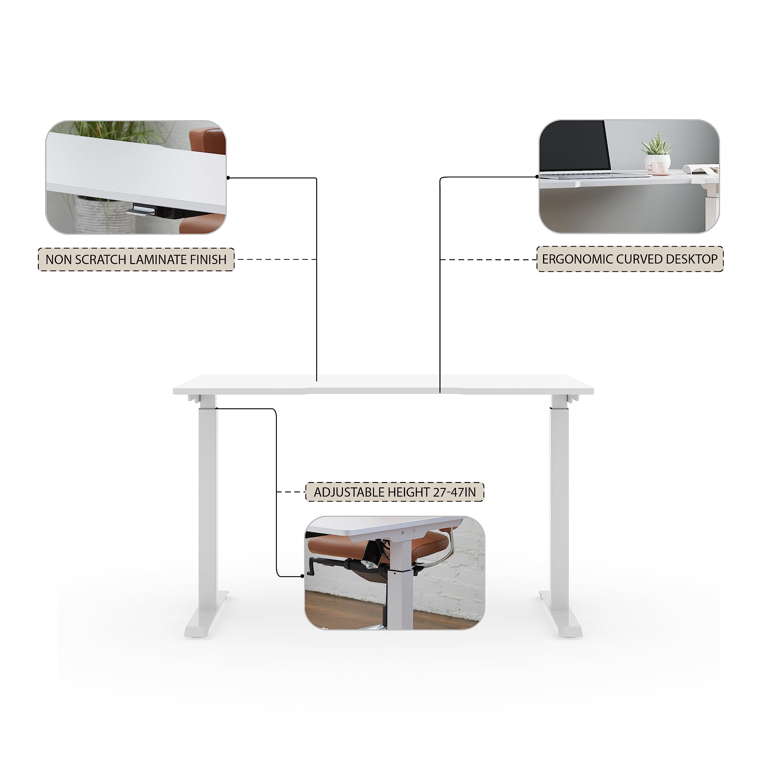 Modern Electric Height Adjustable Standing Desk with Memory Preset & Smartphone App Control - 27 x 47 Inches, White | AMZ-70080074727 | Perfect for Home Office, Gaming & Workspace Ergonomics