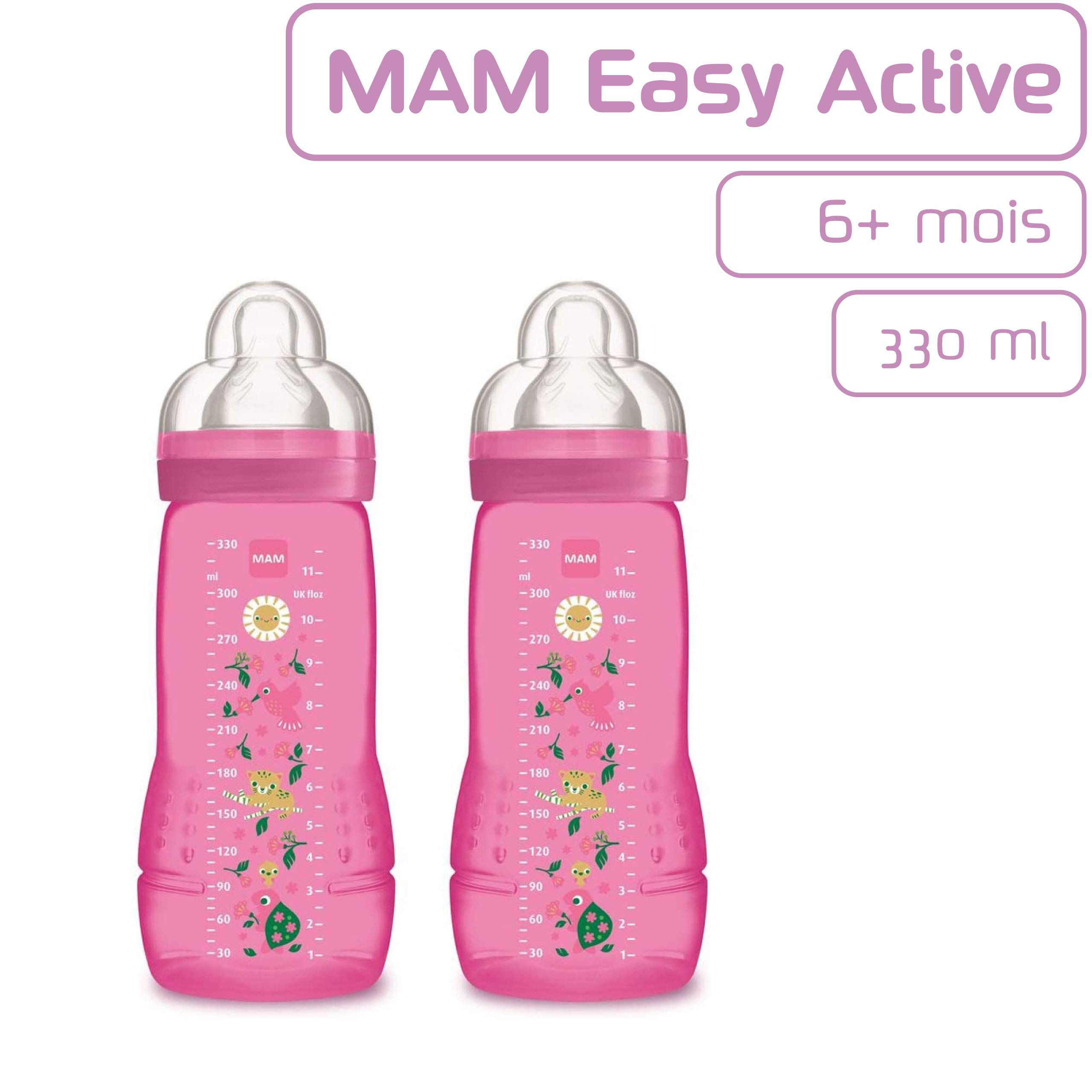 Mam MAM Easy Start Anti-Colic Baby Bottles 330ml (6 Months+) - BPA-Free, Girl Design - Perfect for Feeding & Reducing Gas Discomfort