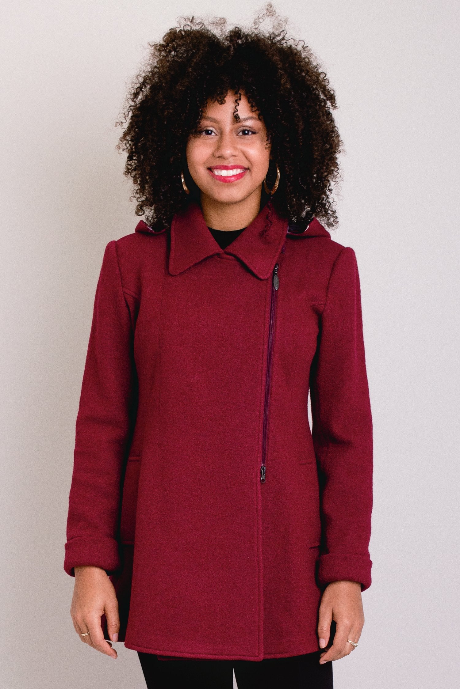 Gemma Coat Women's Burgundy Wool Overcoat - Elegant Winter Outerwear for Office, Dating & Special Occasions