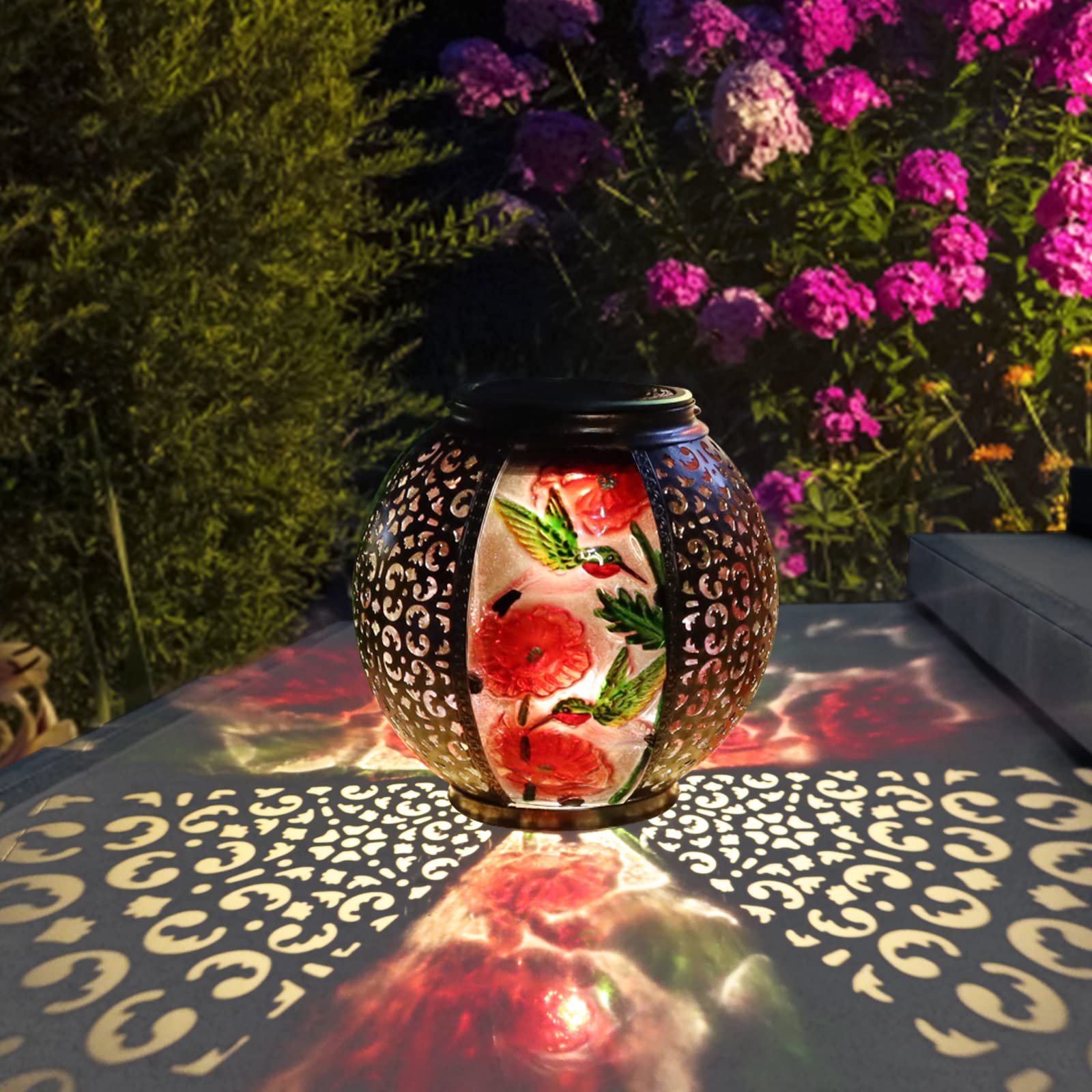 Outdoor Solar Lantern Hummingbird Hanging Lights - Waterproof Glass Garden Lamp with Upgraded Bright LED for Patio, Yard, Pathway & Tabletop Decoration - Perfect for Outdoor Parties, Weddings & Backyard Lighting