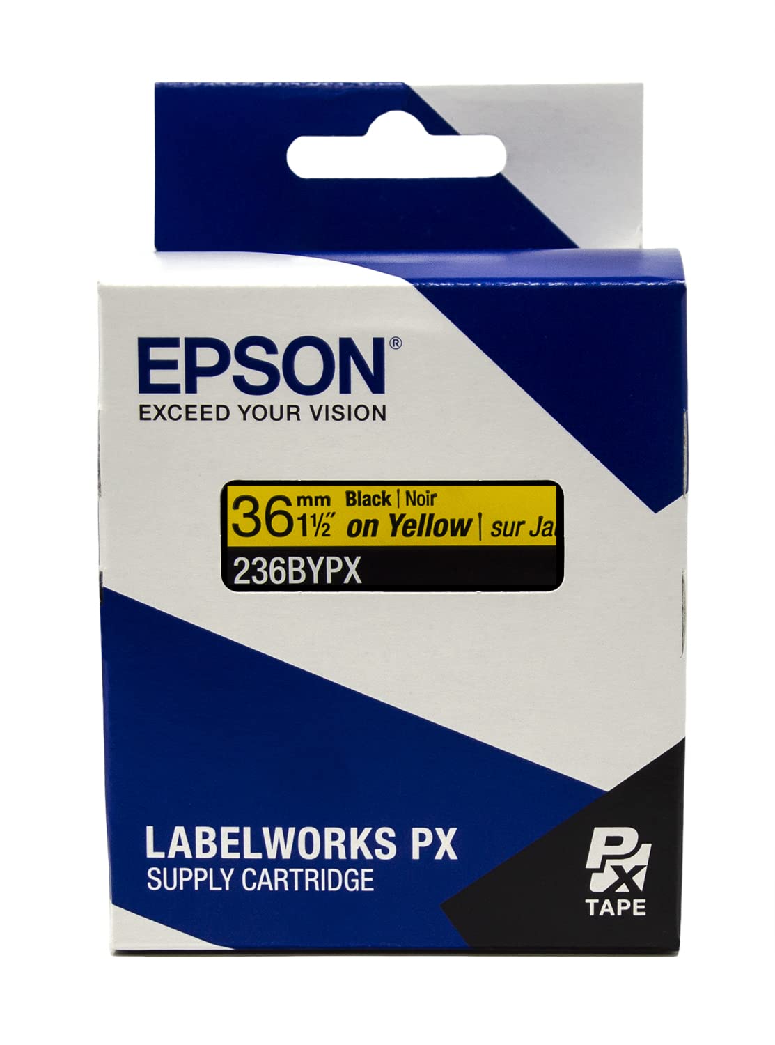 Epson LABELWORKS 236BYPX PET Polyester Tape Cartridge - Black on Yellow Label Maker Tape - 1.5 Inch (36mm) Wide, 30 Feet - Perfect for Office, Warehouse & Industrial Labeling