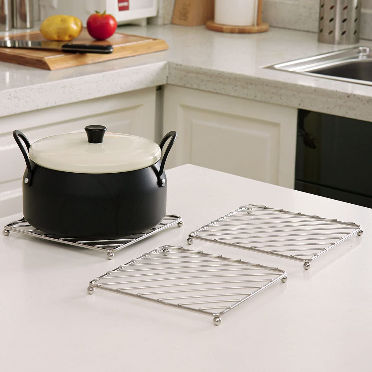 Premium Stainless Steel Trivets for Hot Pots & Pans - VIDAYA Luxury Heat-Resistant Pot Holders (3 Pack) - Enlarged Diameter Hot Plate Protectors for Kitchen Countertops, Dining Tables & Outdoor BBQ Use
