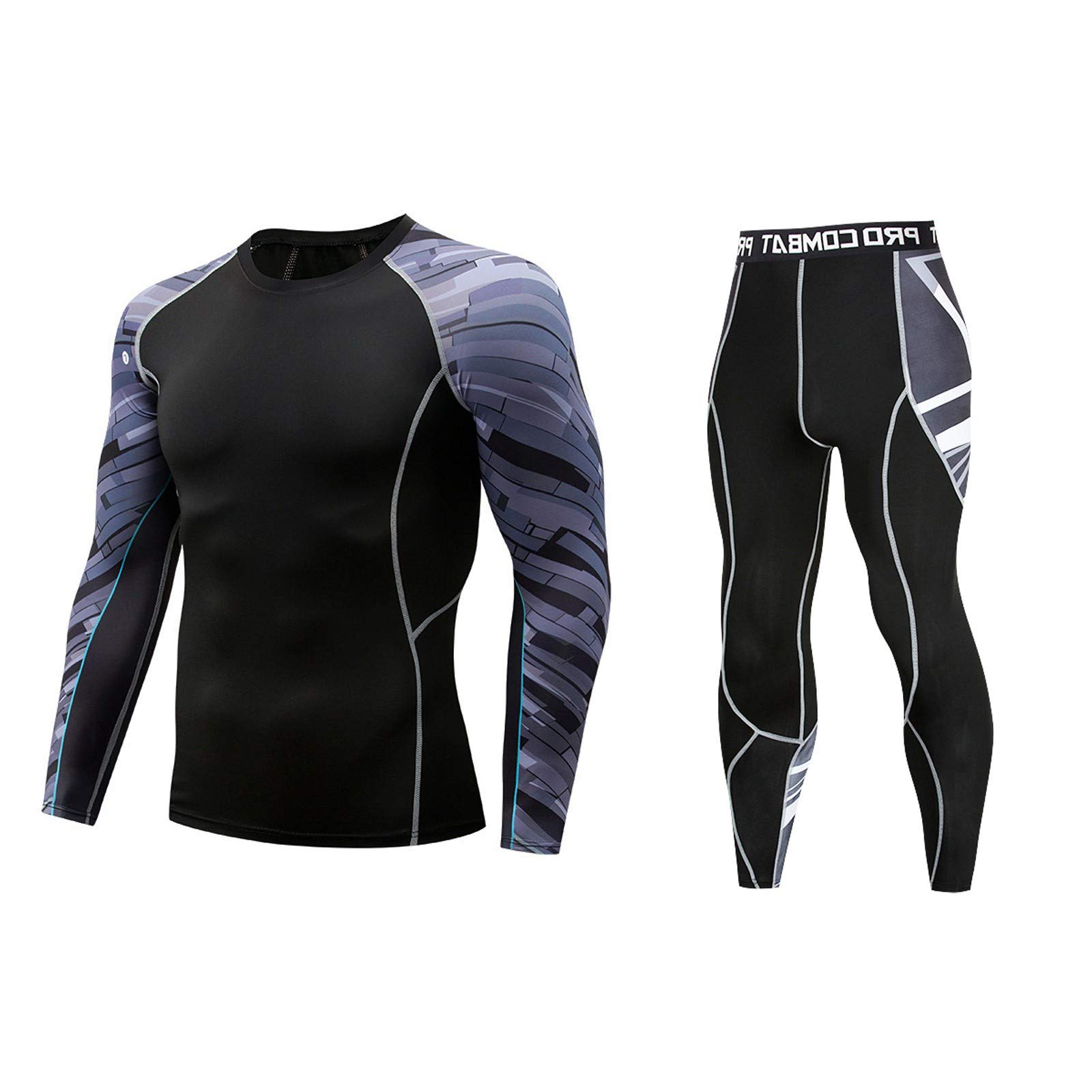 Men's Compression Workout Suits - Long Sleeve Shirt & Leggings Set for Fitness, Yoga, Athletic Training | Moisture-Wicking Gym Wear for Running & Sports Performance