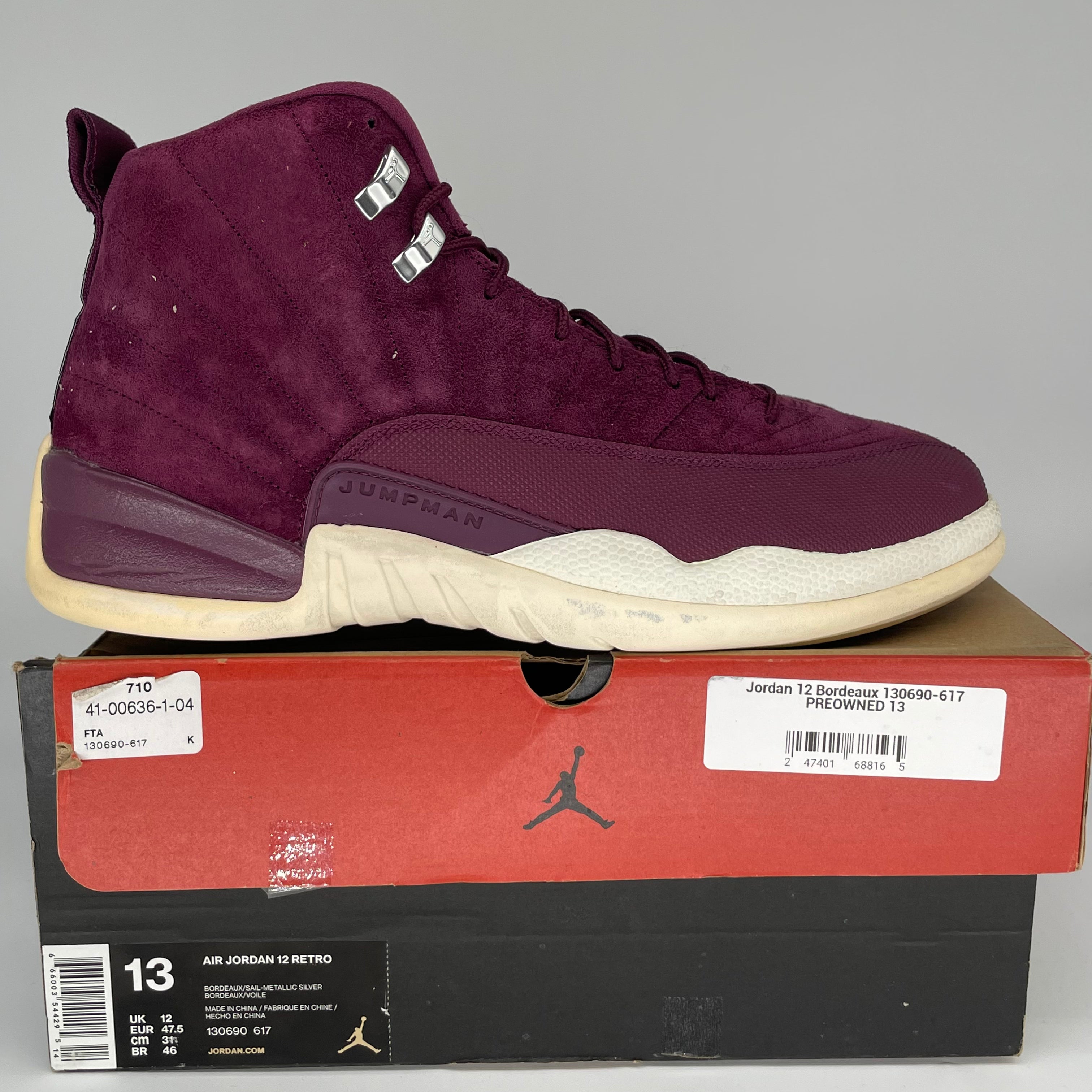AIR JORDAN 12 Bordeaux Men's Basketball Shoes Size 13 - Retro 130690-617 for Court Performance & Street Style