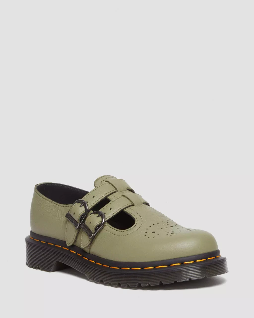 8065 Olive Mute Virginia Leather Mary Jane Shoes - Comfortable & Stylish Women's Flats for Work, Office & Casual Wear