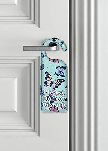 Butterfly Do Not Disturb Door Hanger Sign - Pink, Blue & Green Art Plates for Hotels, Bedrooms & Offices - Perfect for Privacy & Room Decor