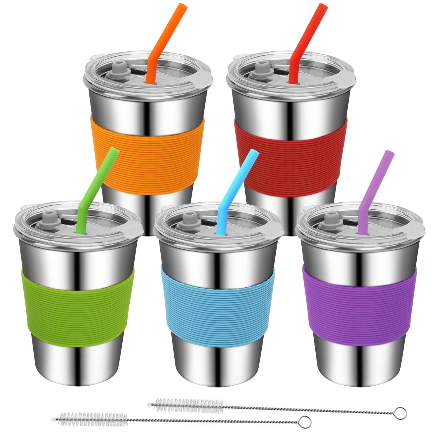 **Rommeka Stainless Steel Toddler Cups with Straws - 5 Pack 12oz Kids Sippy Cups for Smoothies & Drinks | 18/8 Food-Grade Safe, Stackable & Reusable with Lids | Perfect for Daycare, Travel & Home Use**