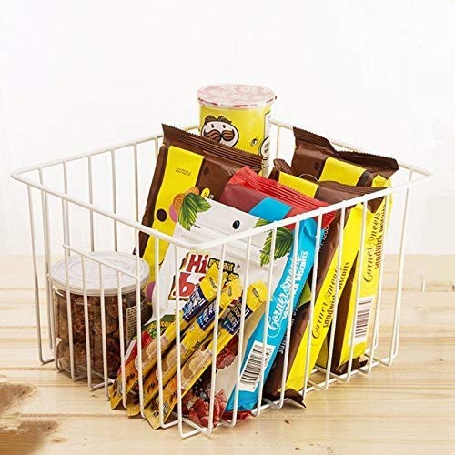 Slideep 11'' Farmhouse Freezer Organizer Baskets - Set of 6 White Metal Wire Storage Bins with Built-in Handles for Refrigerator, Kitchen, Pantry & Bathroom Organization | Perfect for Food Storage, Cabinet Organization & Home Decluttering
