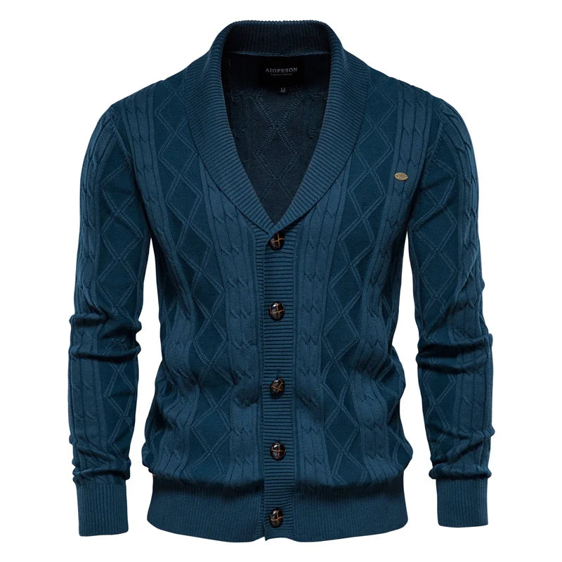 Men's Argyle Solid Color Cotton Cardigan - Casual Winter Zipper Sweater for Men | Warm & Stylish Basic Knitwear for Office, Outdoors & Daily Wear