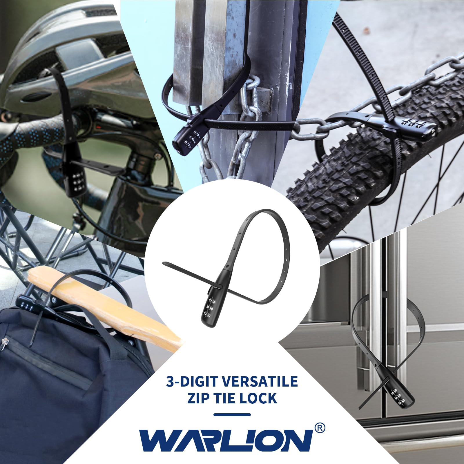 VAVSMART 3-Digit Adjustable Zip Tie Lock - Secure Bike Rack, Motorcycle Helmet, Skateboard, Skis, French Door, Stroller & Cabinet - Lightweight Security Solution for Outdoor & Home Use (1 Pack)