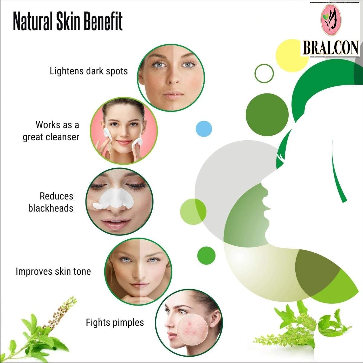 BRALCON Organic Neem Powder, Tulsi Powder, Kasturi Turmeric Powder Combo - 300g (3 x 100g) | Natural Ayurvedic Face Pack for Skin Brightening, Glowing Complexion & Hair Growth | Perfect for DIY Beauty Treatments, Spa Days & Holistic Skincare Routines