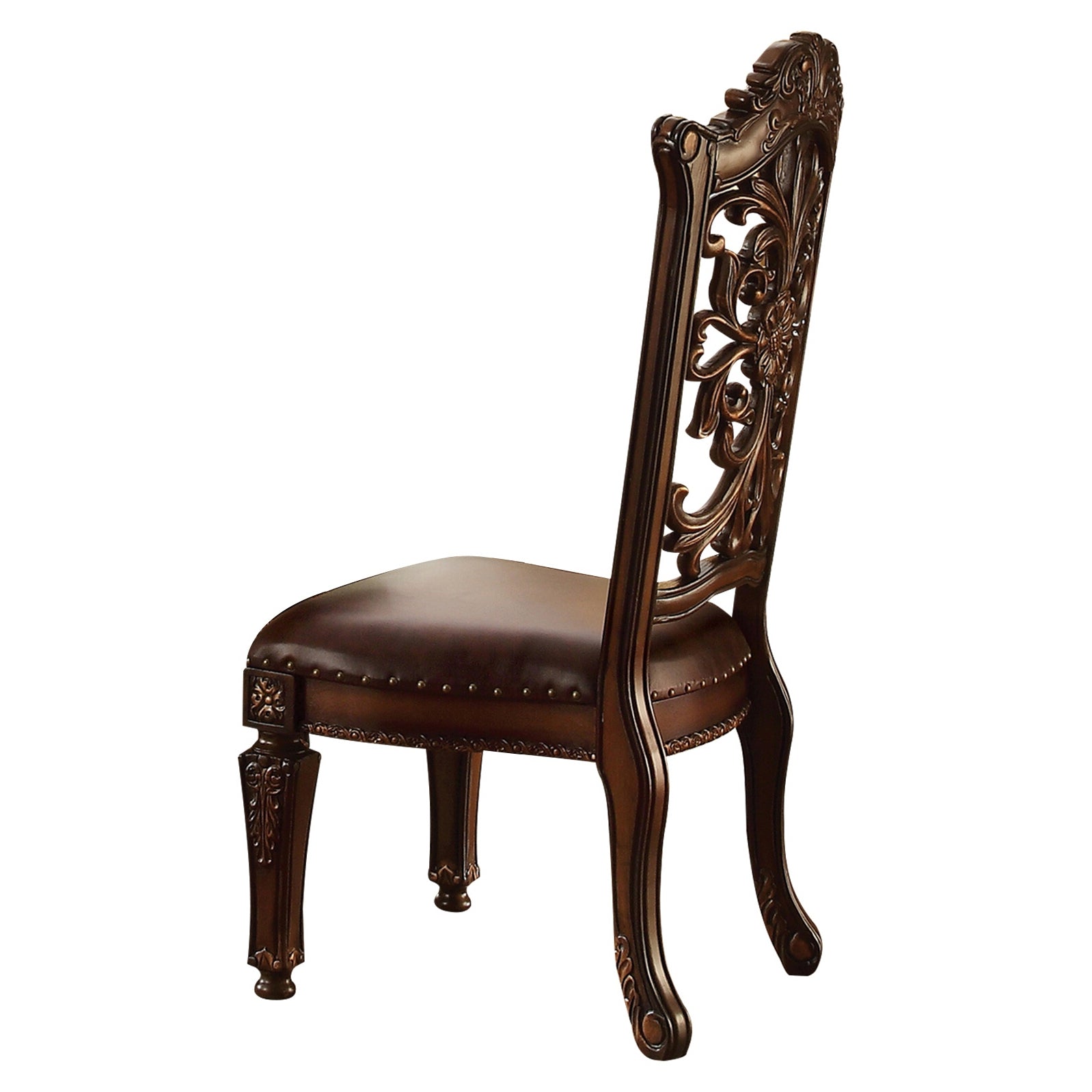 Brown and Cherry Wood Side Chairs with Nailhead Trim - Set of 2 Dining Room Chairs for Kitchen, Dining Table, or Breakfast Nook - Elegant Accent Chairs for Home Decor