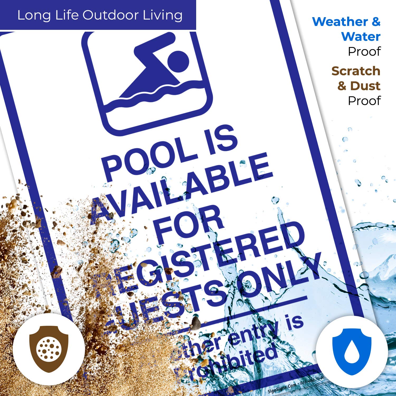 10x14 Inches Sigo Signs 'Registered Guests Only' Pool Sign, 55 mil Thick HDPS, Durable High Density Polystyrene, Made in USA – Perfect for Hotels, Resorts, and Private Pools