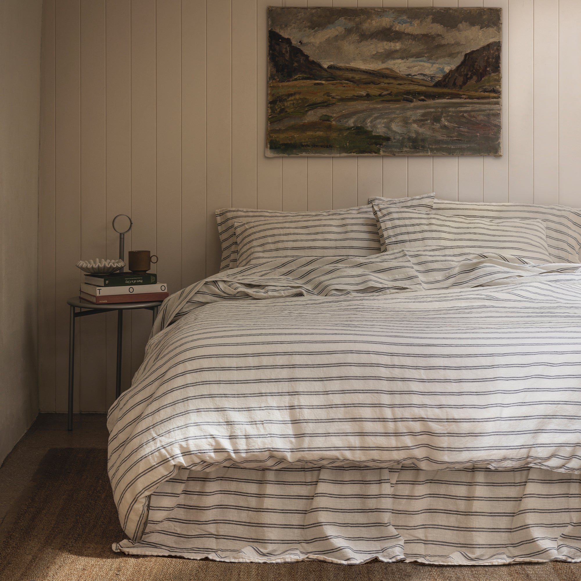 Ivory Kemptown Stripe Linen Blend Duvet Cover Set - Soft & Breathable Bedding for All Seasons - Perfect for Master Bedroom, Guest Room & Vacation Homes