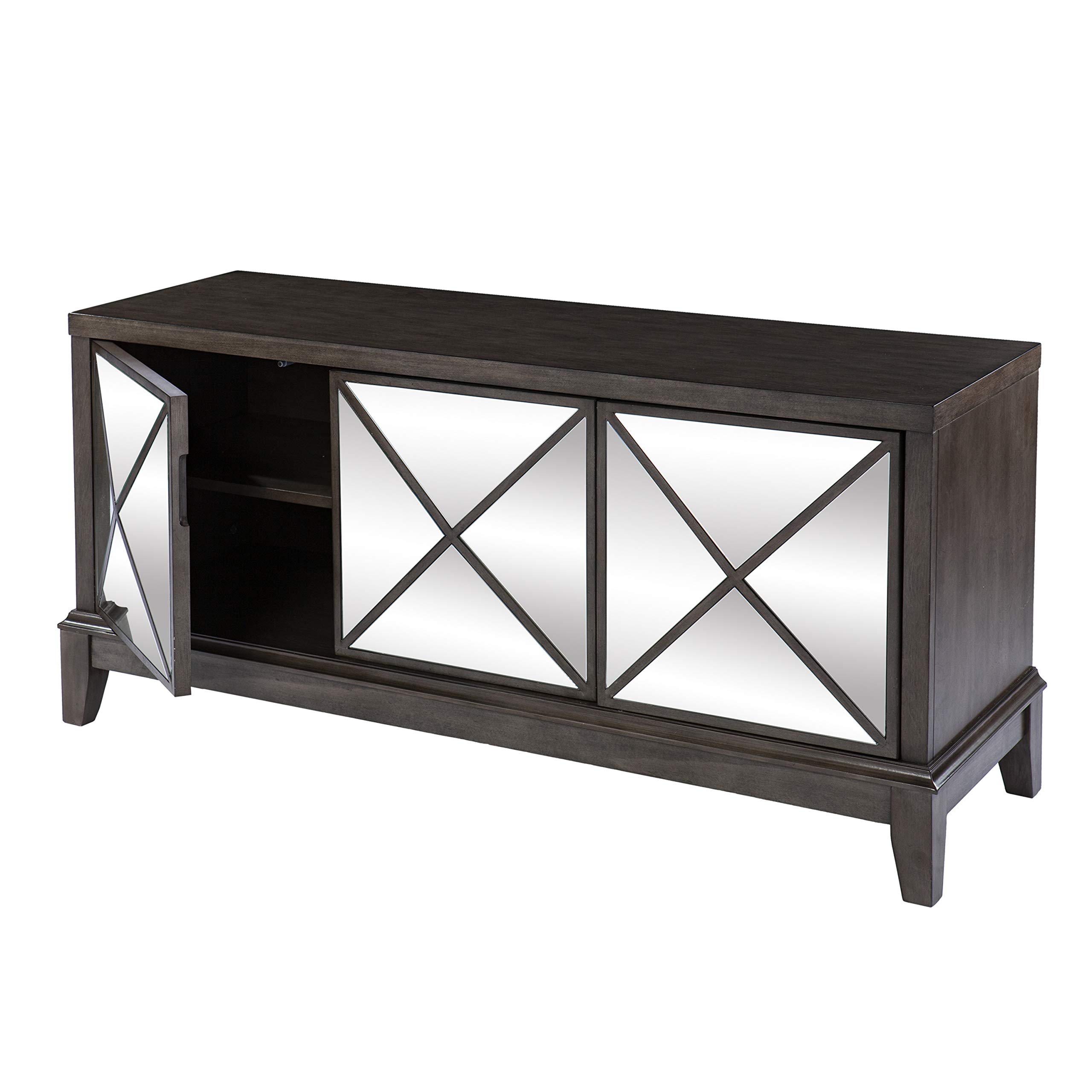 SEI Furniture Wallaston Mirrored Media Cabinet - Light Brown TV Stand with Mirror for Living Room, Bedroom & Home Theater Storage