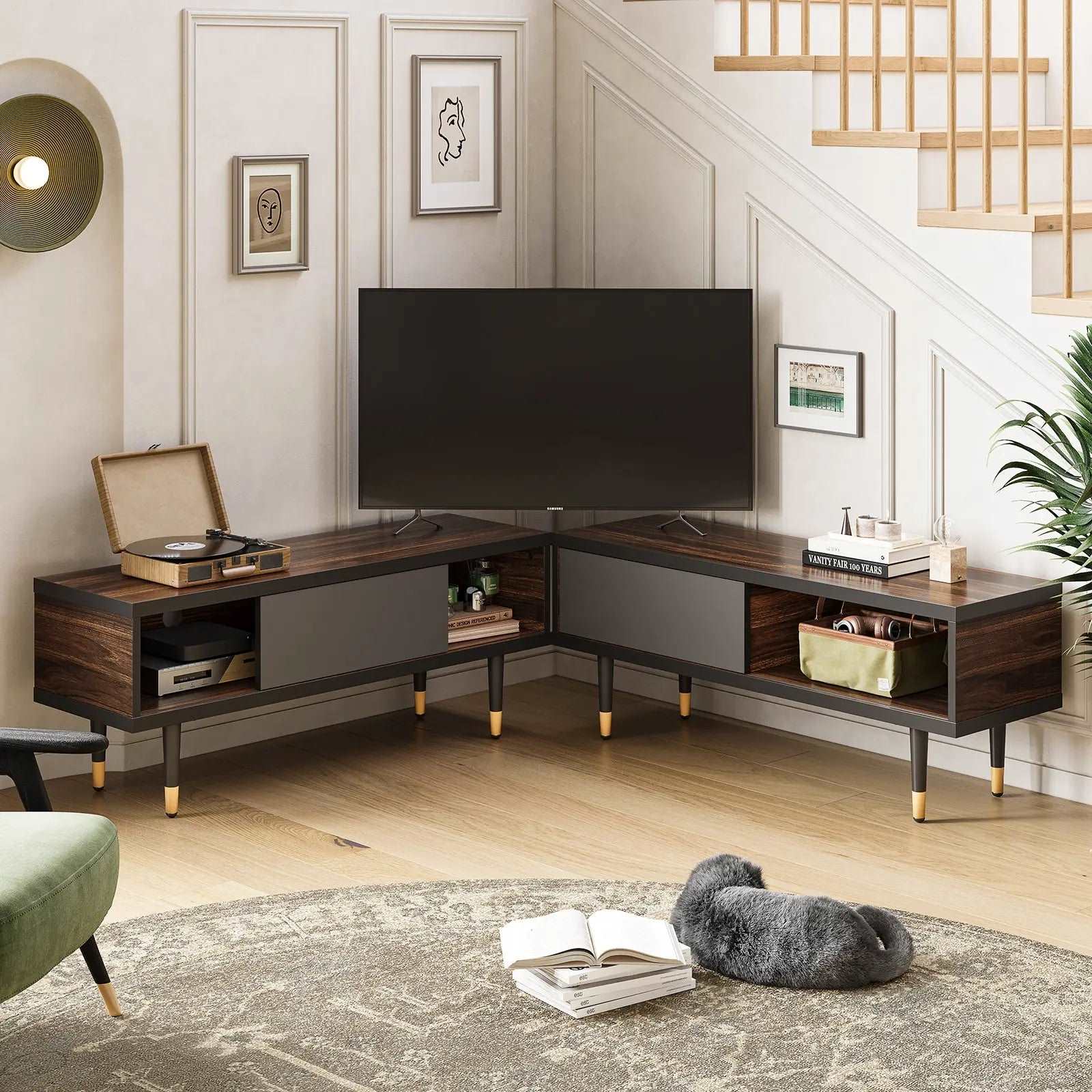 Bestier Mid Century Modern TV Stand for 85 inch TVs - 2-in-1 Long Entertainment Center TV Cabinet with Storage for Living Room, Home Theater & Family Room