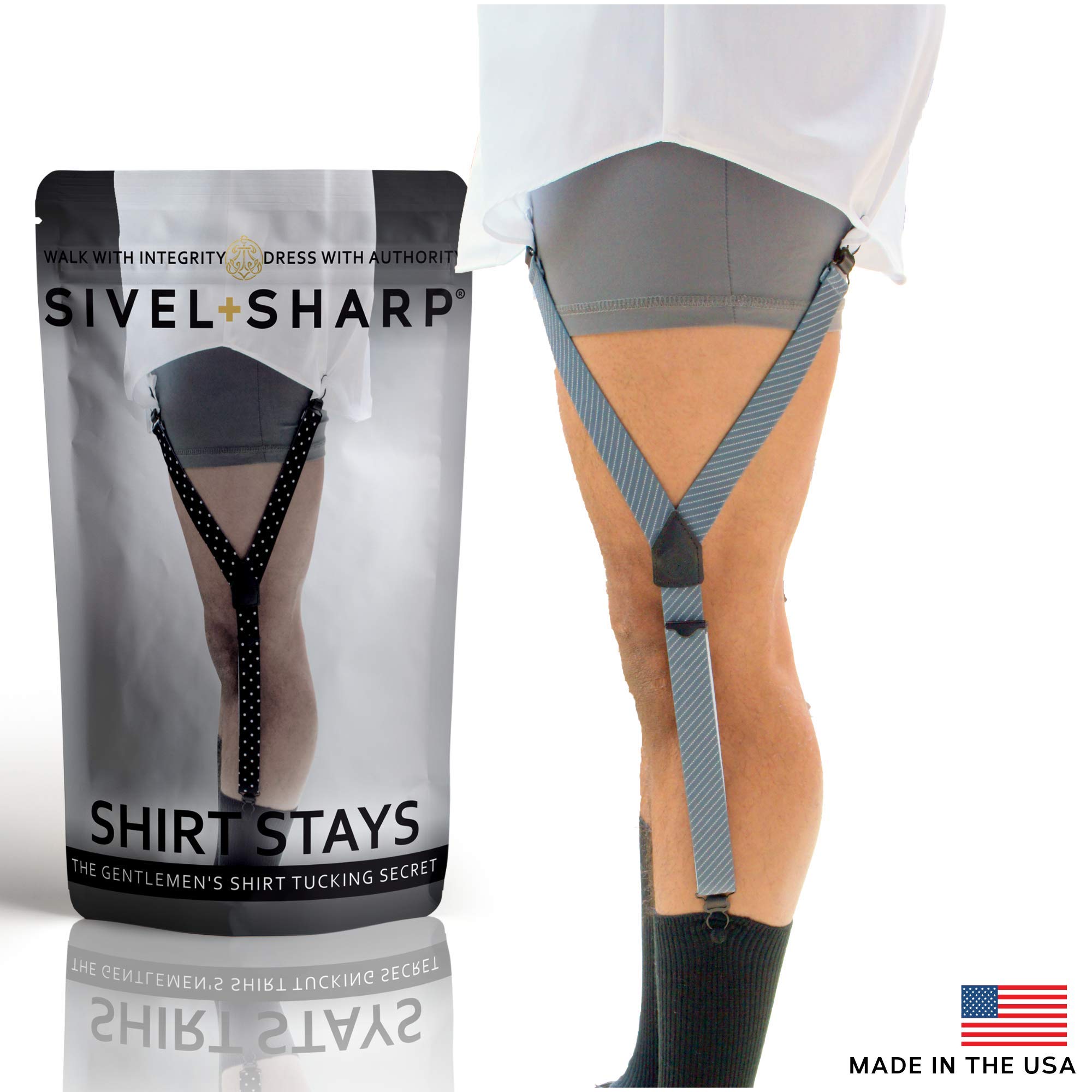 Premium Elastic Shirt Stays with Leather Patches - Adjustable Shirttail Suspenders with Heavy-Duty Metal Clips for Dress Shirts | Perfect for Military, Police Uniforms & Formal Business Attire