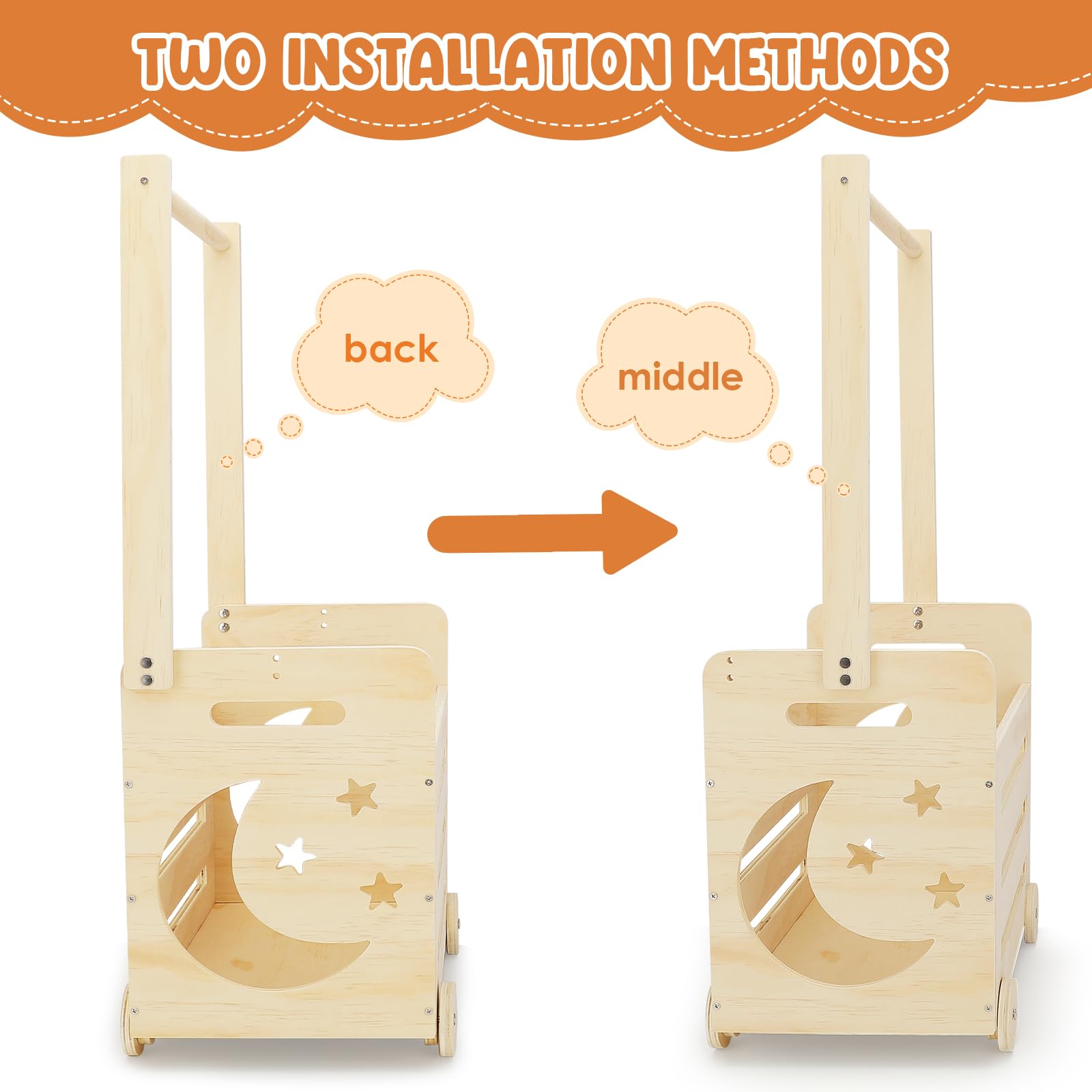 Personalized Wooden Baby Shower Crate with Wheels & Ergonomic Handle - Pushable Baby Gift Basket for Newborn Boys & Girls - Nursery Storage Organizer (28