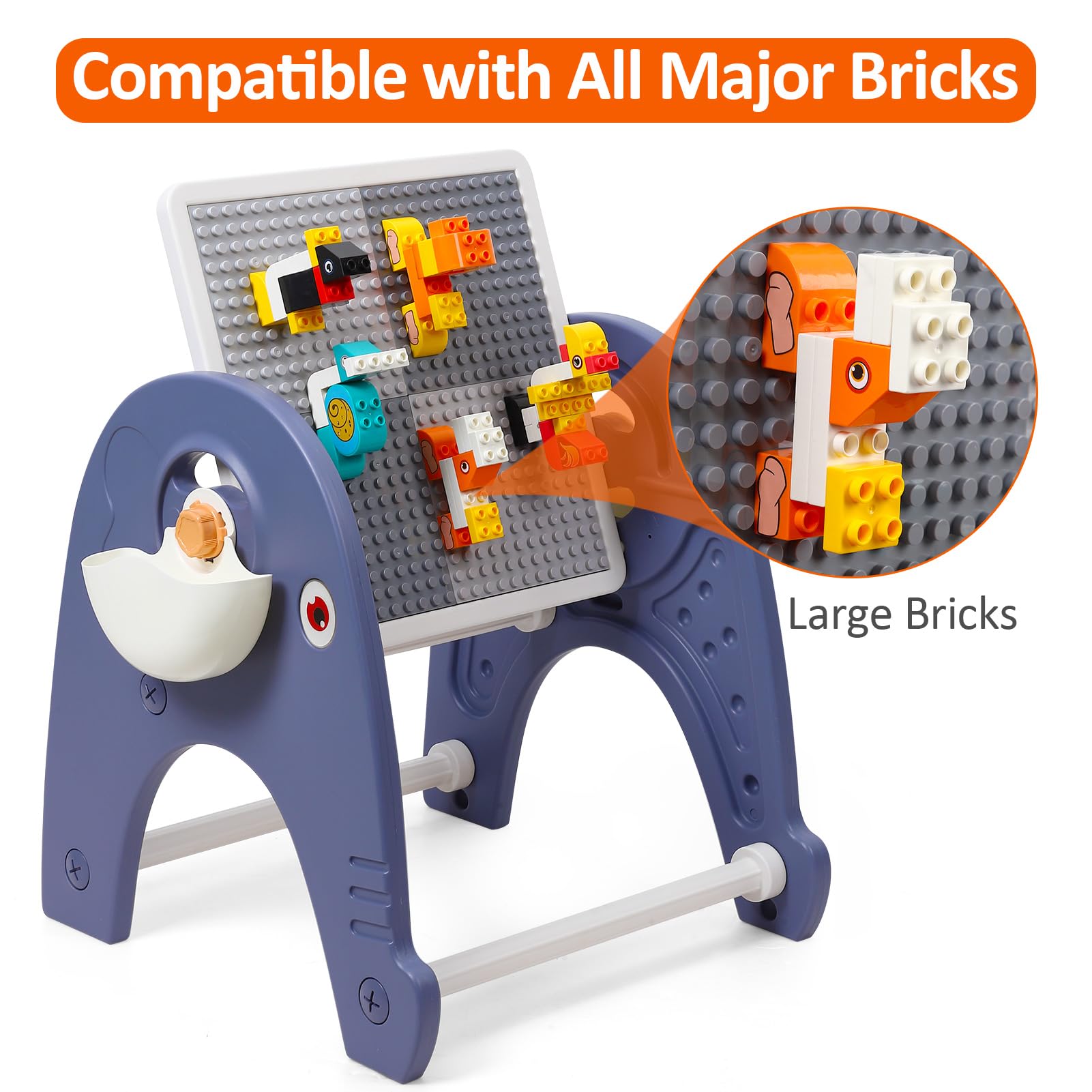 GARVEE 4-in-1 Kids Activity Table Set with Magnetic Whiteboard - Building Block Table Compatible with Lego Duplo Bricks - Toddler Sensory Play Table Includes Chair, 66pcs Large Blocks & 2 Storage Bins - Perfect for Preschool Learning, Creative Play & Home Daycare Activities