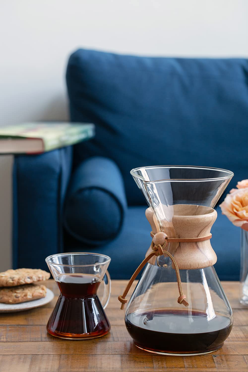 Premium Chemex Pour-Over Glass Coffeemaker - Hand Blown 8-Cup Coffee Maker with Wood Collar & Leather Tie - Perfect for Home Brewing, Office Use & Specialty Coffee Lovers