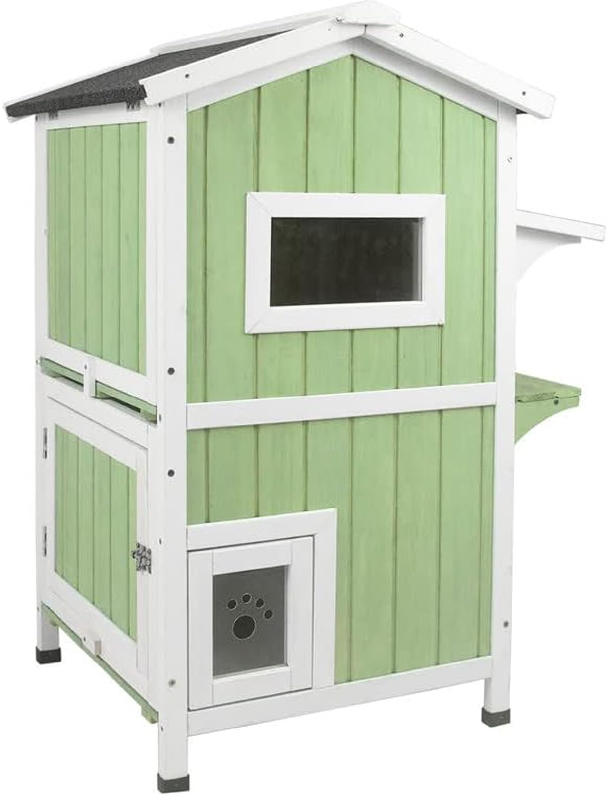 Weatherproof Outdoor Cat House Shelter - 2-Story Wooden Feral Cat Shelter with Removable Roof & Escape Door for Indoor/Outdoor Cats - Perfect for Backyard, Garden, or Porch Use