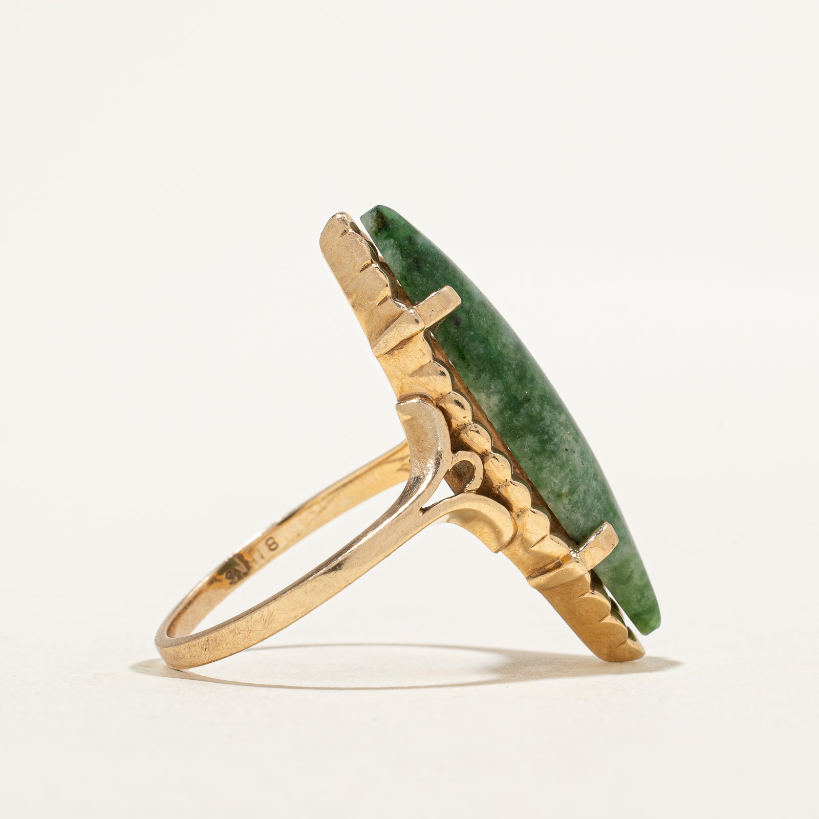 4.50ct Natural Nephrite Jade Navette Ring - Size 6.5 - Handcrafted Gemstone Jewelry for Women - Perfect for Weddings, Parties & Special Occasions