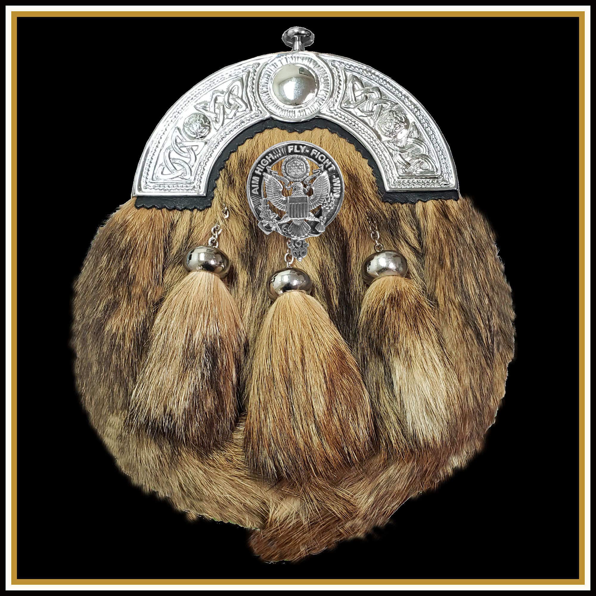 US Air Force Scottish Clan Crest Badge Dress Fur Sporran - Military Formal Wear for Highland Dress & Celtic Events