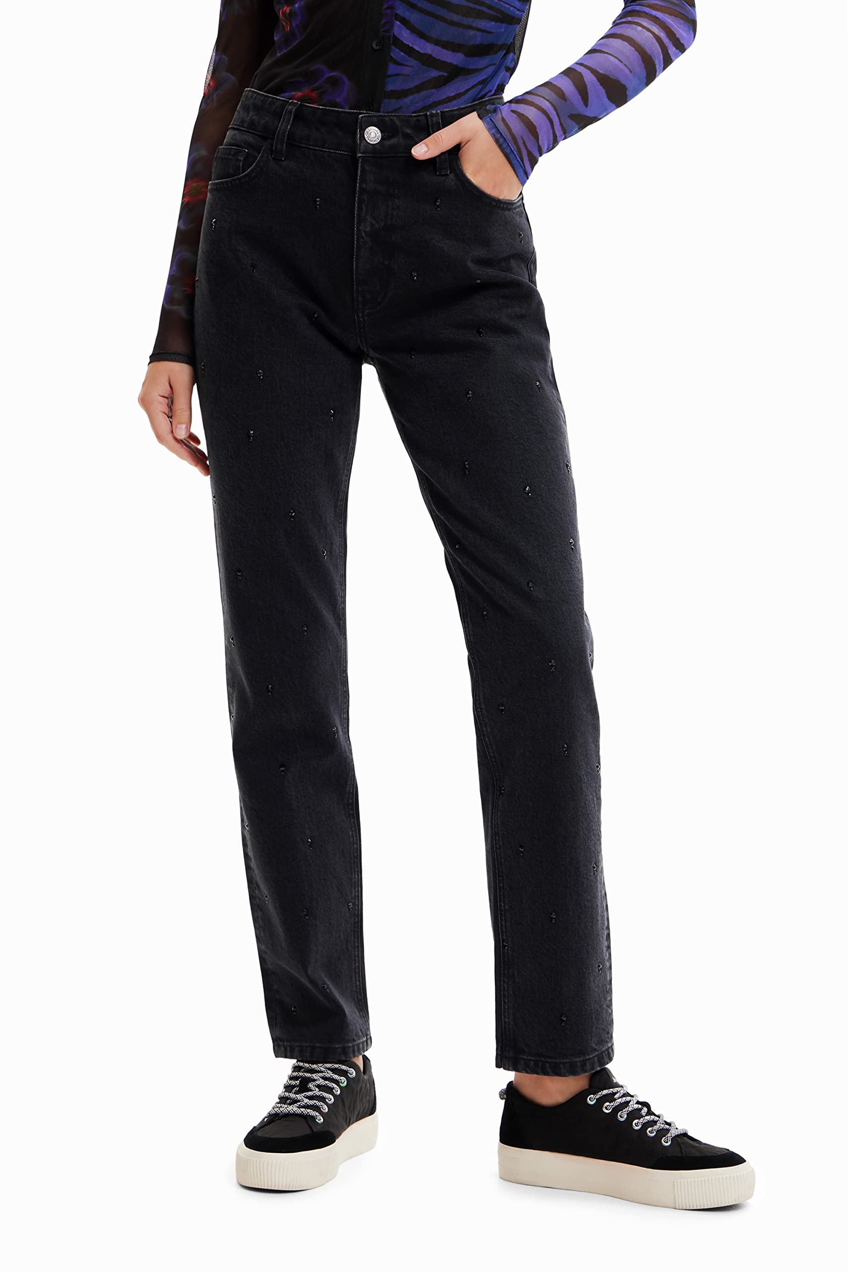 Desigual Women's Denim Jeans - High Waist Straight Leg Pants for Casual Wear, Office & Everyday Outfits