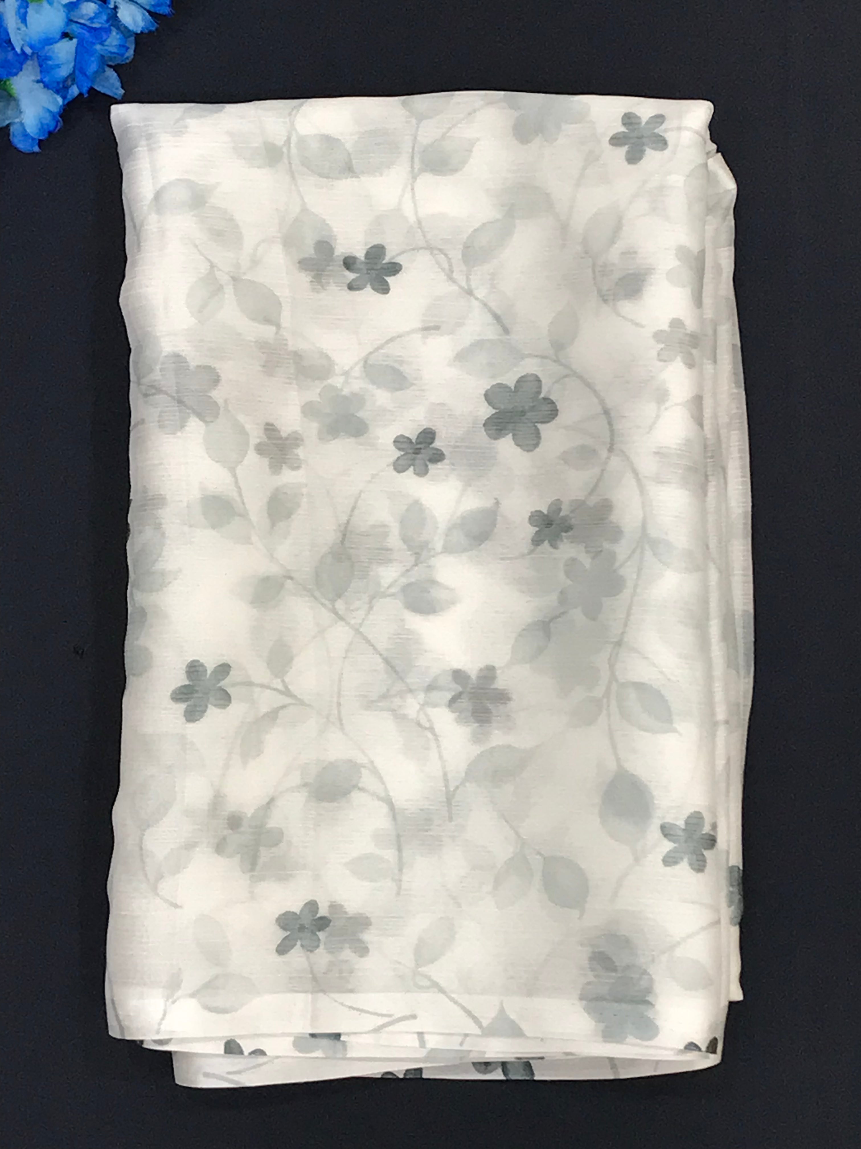 Elegant White Floral Chiffon Saree for Women - Perfect for Weddings, Parties & Special Occasions
