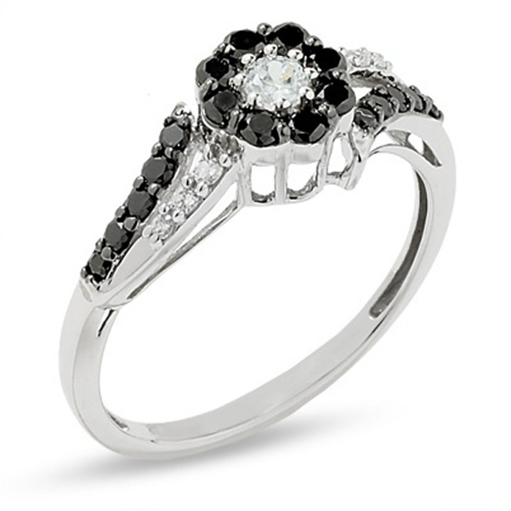 Dazzlingrock Collection 0.60 Cttw 10k White Gold Round Black & White Diamond Women's Engagement Promise Ring - Perfect for Proposals, Anniversaries & Special Occasions