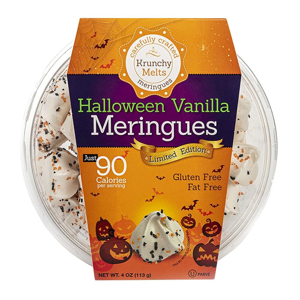 Krunchy Melts Original Meringue Cookies - Vanilla Flavor, Low Calorie (90 Cal/Serving), Fat Free, Gluten Free, Dairy Free Snacks - Perfect for Halloween Parties, Gifts & Healthy Desserts (4 Oz)