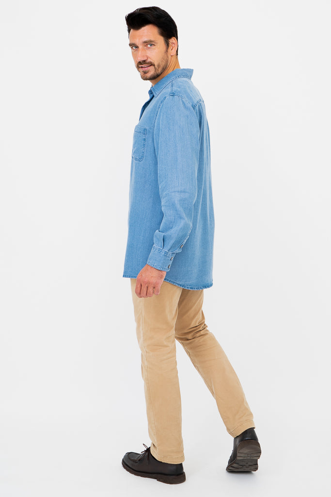Men's Tencel Denim Shirt for Men | Breathable & Comfortable Casual Button Down Shirt | Perfect for Office, Date Night & Weekend Outings