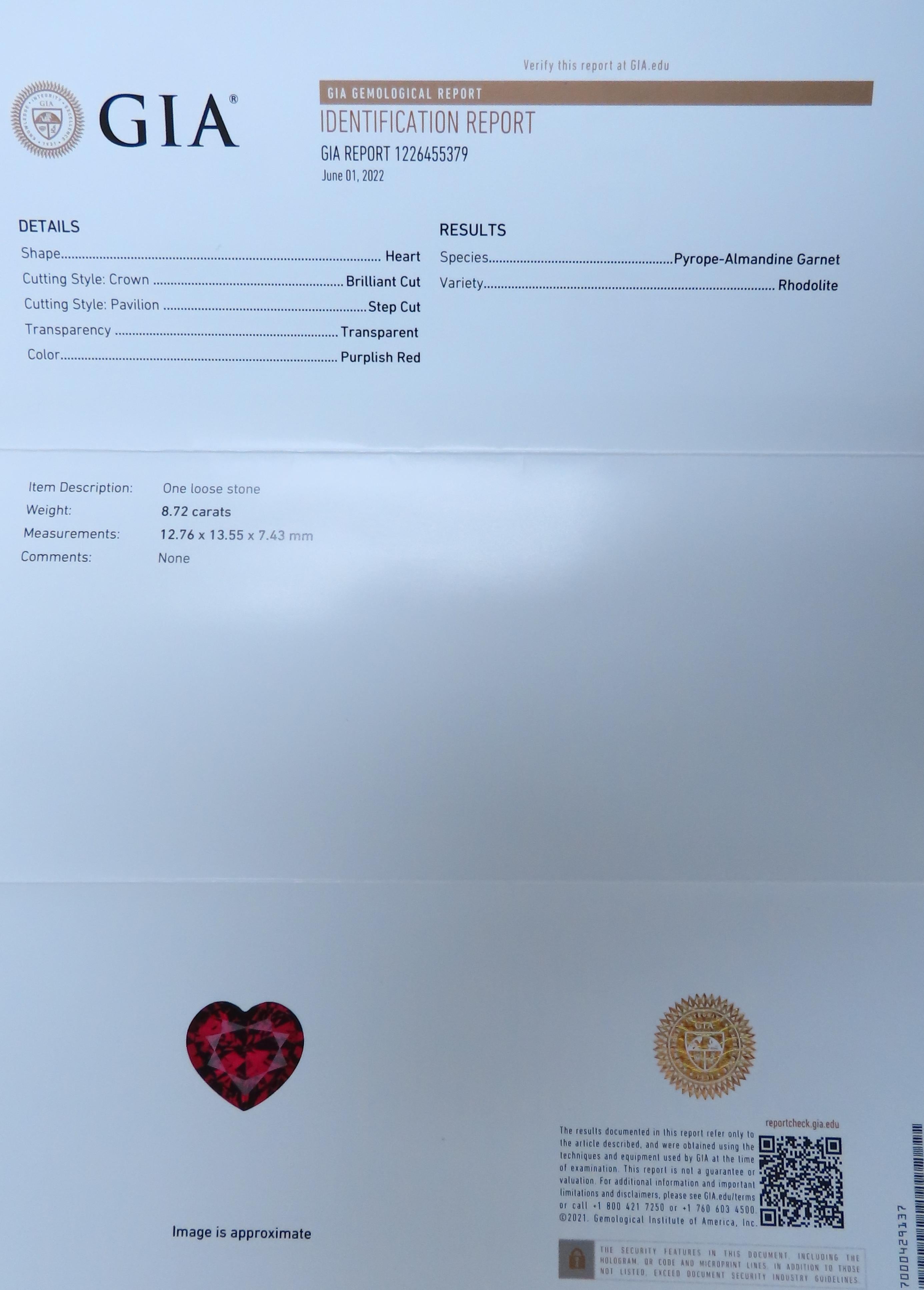 GIA Certified 8.72ct Natural Heart-Shaped Garnet Halo Necklace in 14kt Gold with Rhodolite Accents - Perfect for Valentine's Day Gifts, Anniversary Presents & Special Occasions