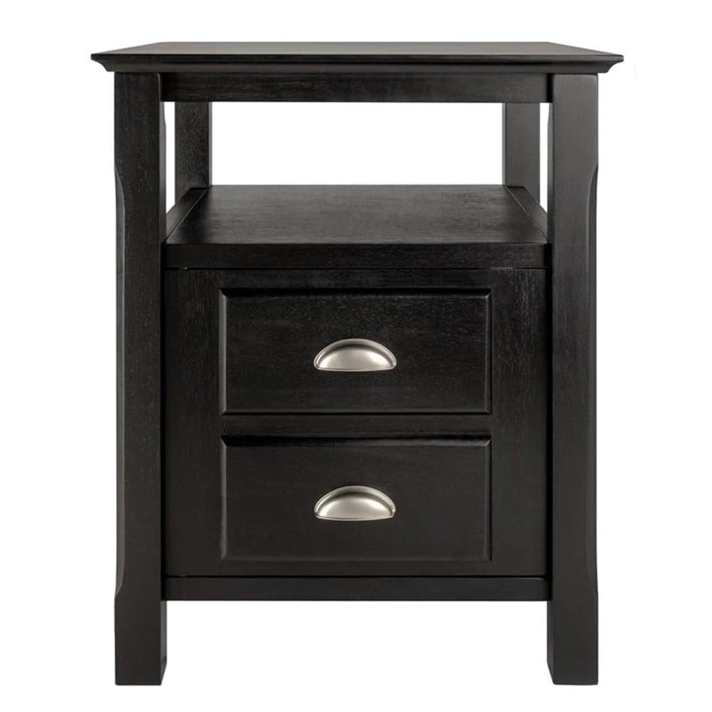Pemberly Row Transitional Solid Wood Nightstand with 2 Drawers in Black - Stylish Bedside Table for Bedroom Furniture & Home Decor